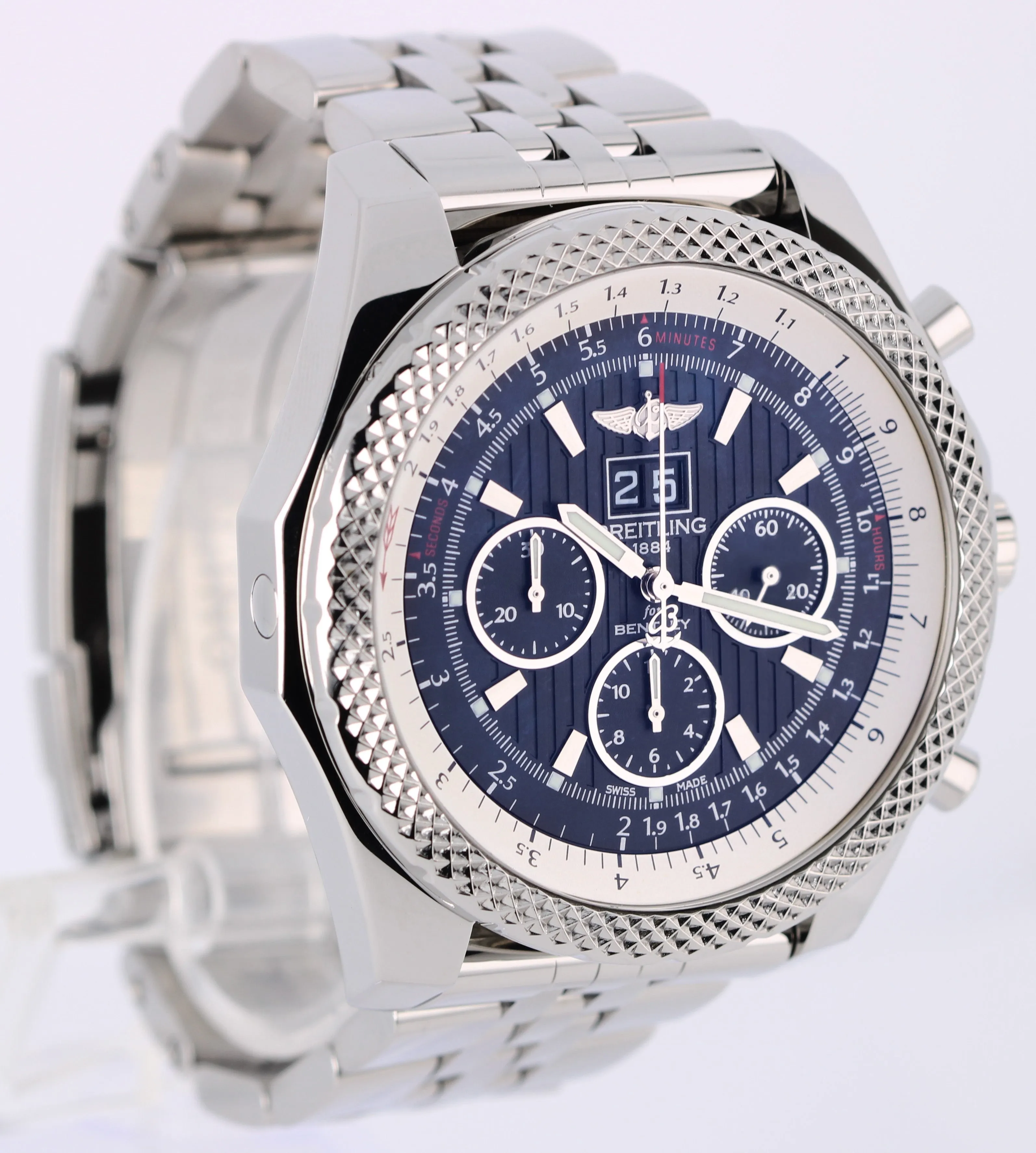 Breitling Bentley 6.75 Chronograph PAPERS Steel Black 49mm A44364 Watch BOX