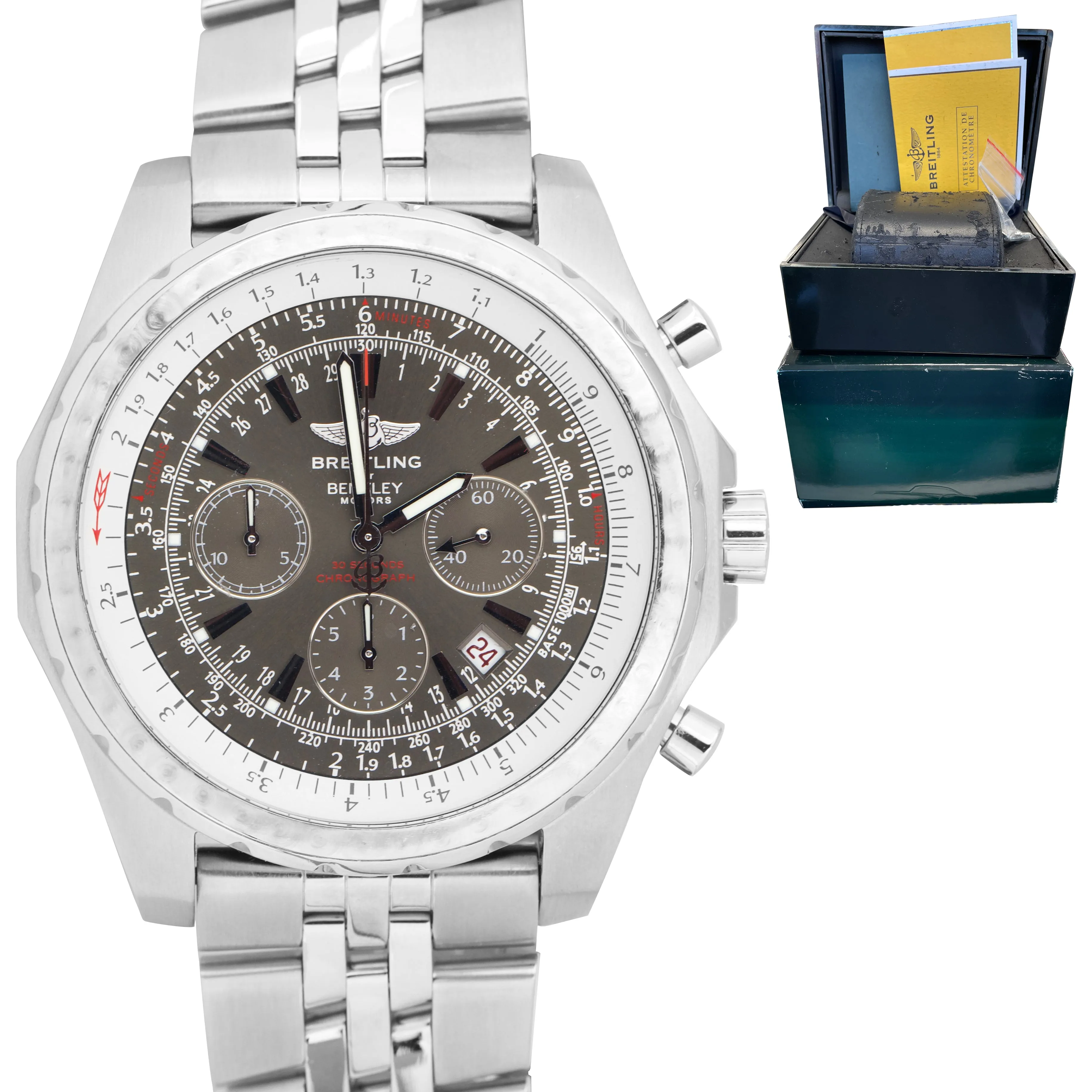 Breitling Bentley Chronograph Gray Stainless Steel Date 48mm Watch A25363 BP