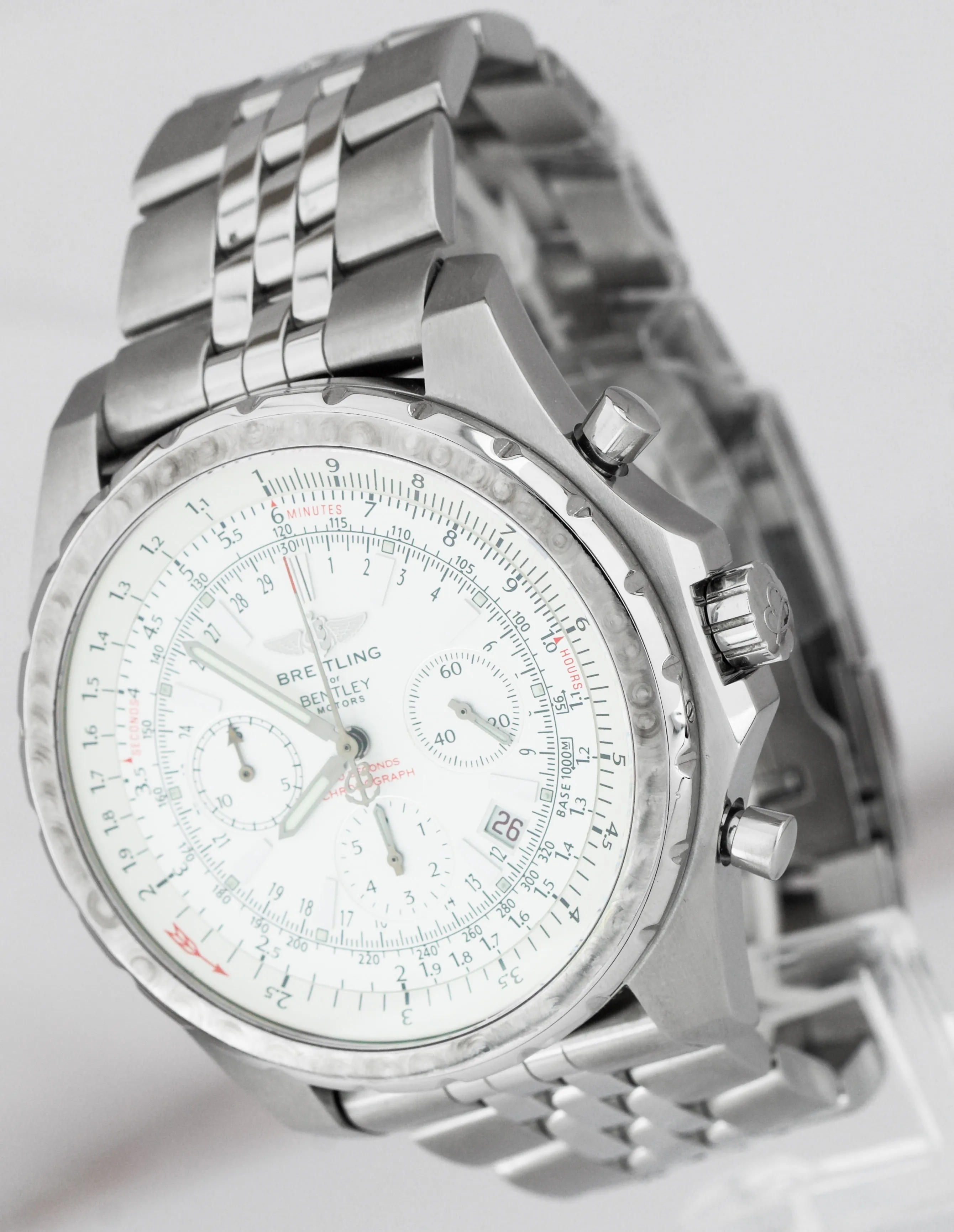 Breitling Bentley Chronograph White Stainless Steel 48mm Watch A25363 FULL SET