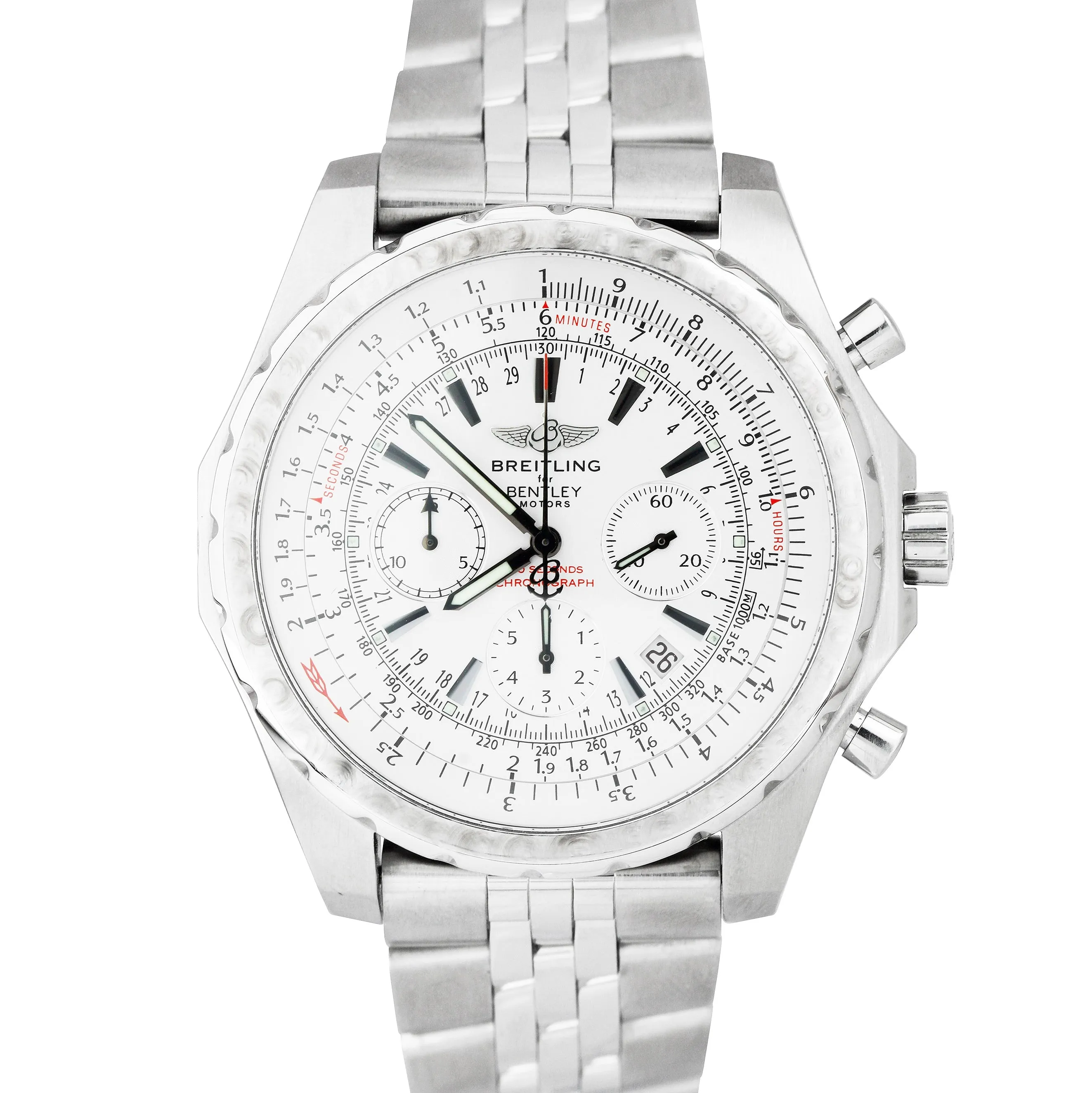 Breitling Bentley Chronograph White Stainless Steel 48mm Watch A25363 FULL SET