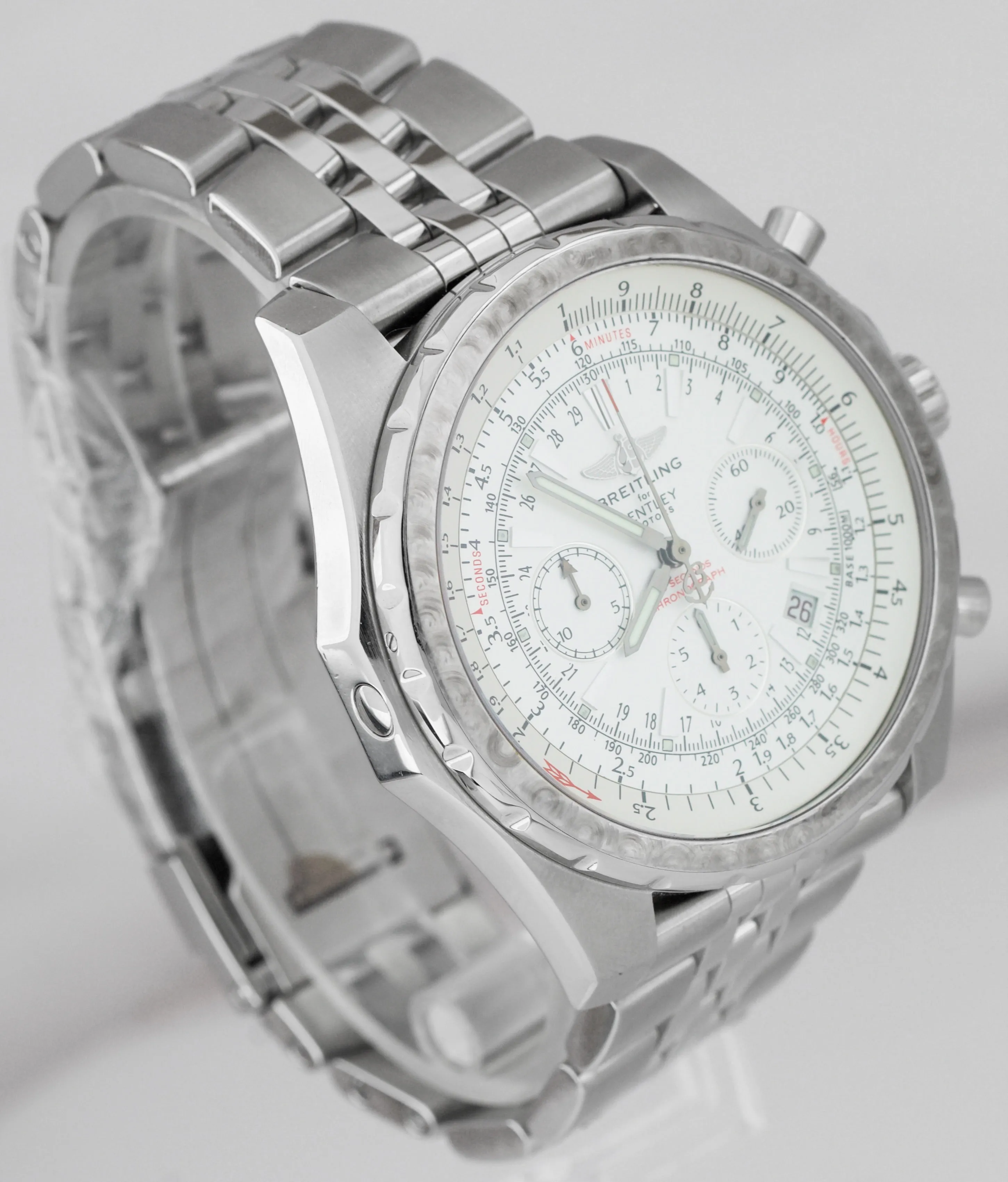 Breitling Bentley Chronograph White Stainless Steel 48mm Watch A25363 FULL SET