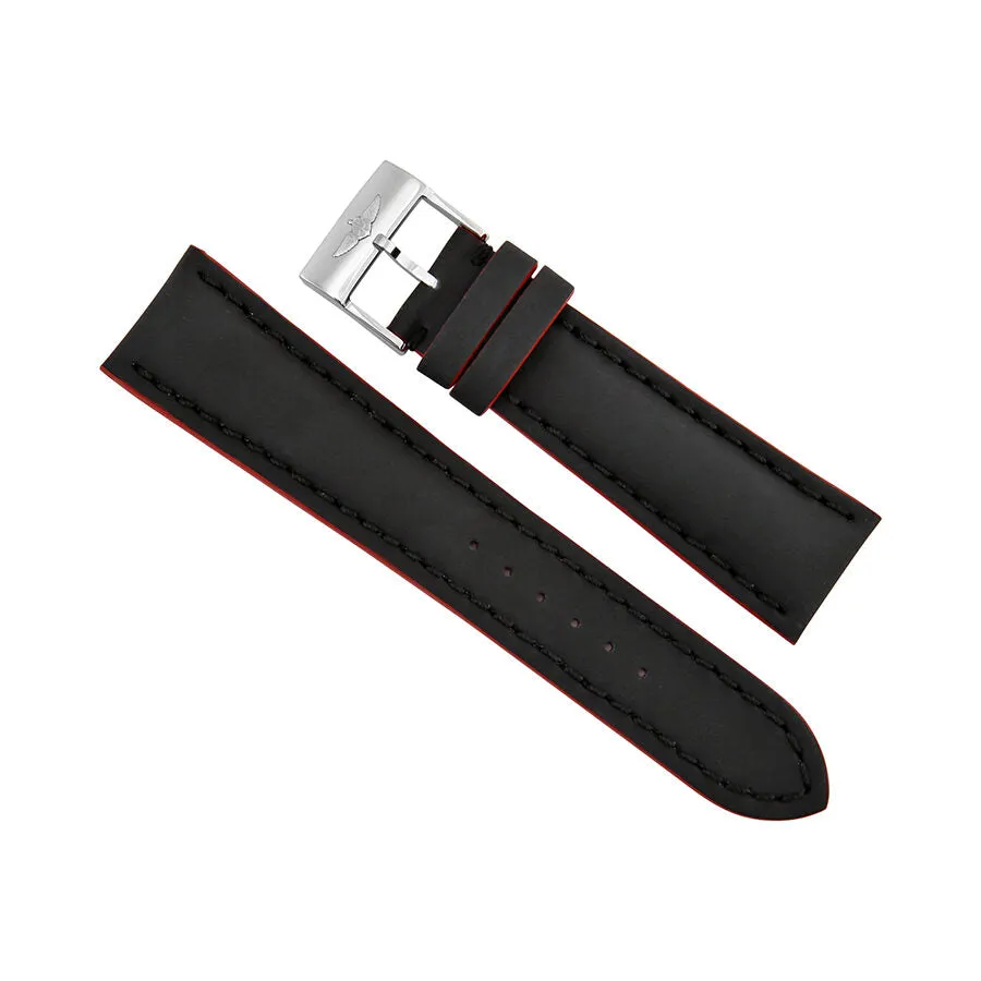 Breitling Black Leather Watch Band Strap with Red Trimming 24mm - 20mm 233X-A20BA.1