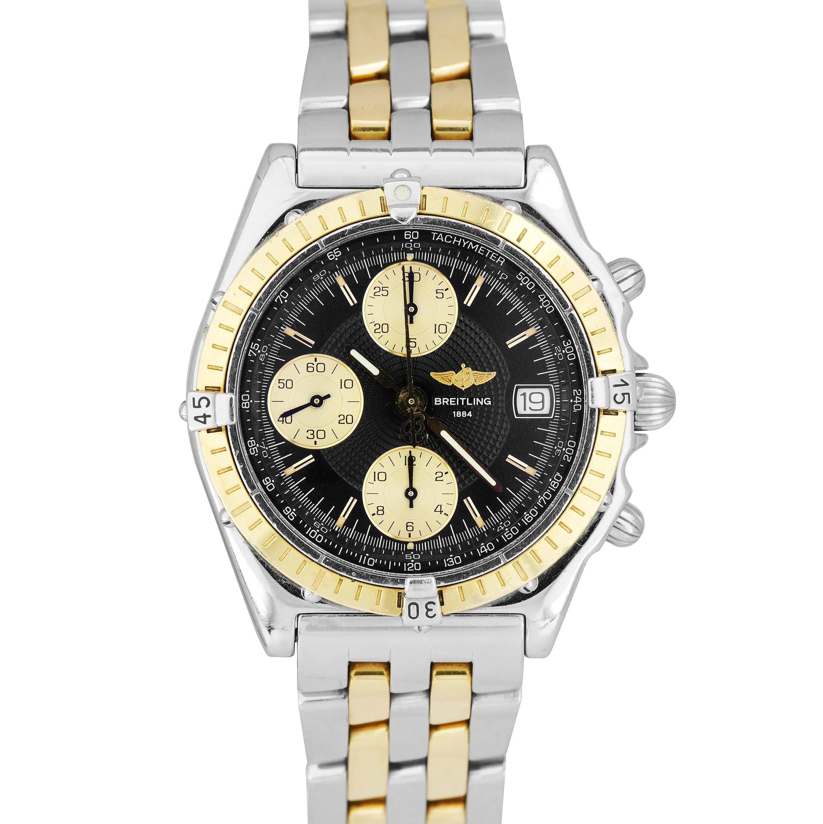 Breitling Chronomat 39mm Chronograph Black 18K Two Tone Stainless D13050.1 Watch