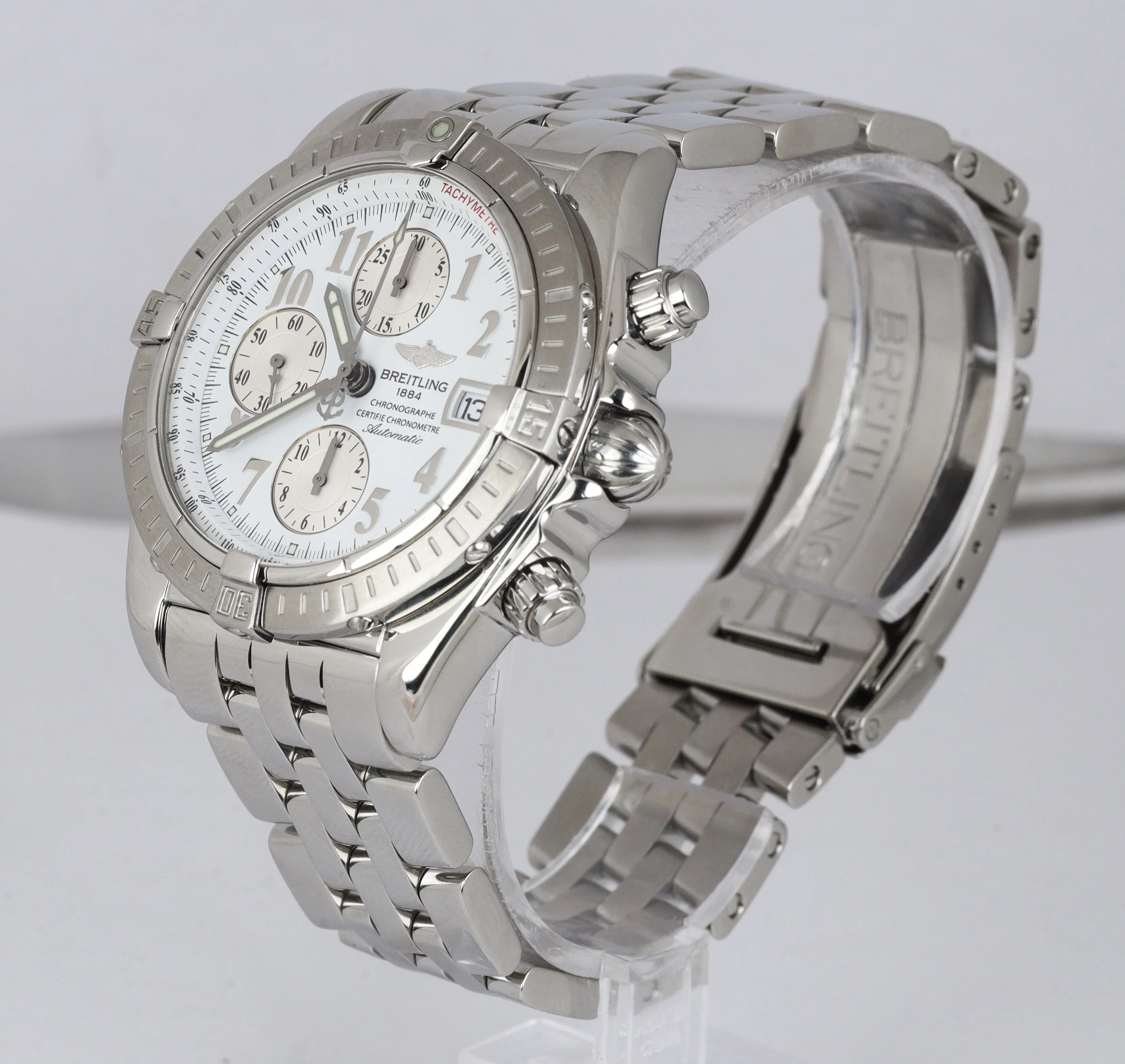 Breitling Chronomat Evolution A13356 White Stainless Steel 44mm Chrono Watch