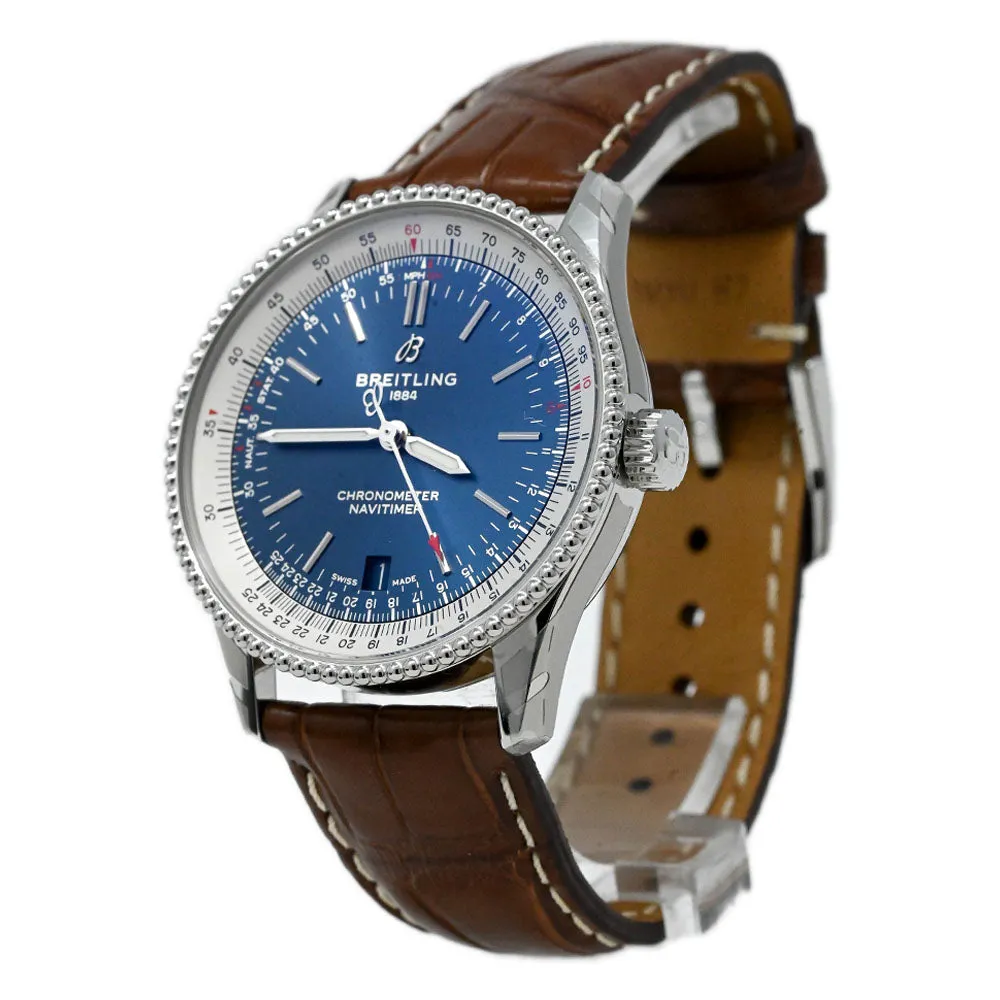 Breitling Navitimer Stainless Steel 38mm Blue Stick Dial Watch Reference #: A17325