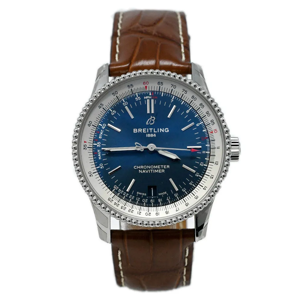 Breitling Navitimer Stainless Steel 38mm Blue Stick Dial Watch Reference #: A17325