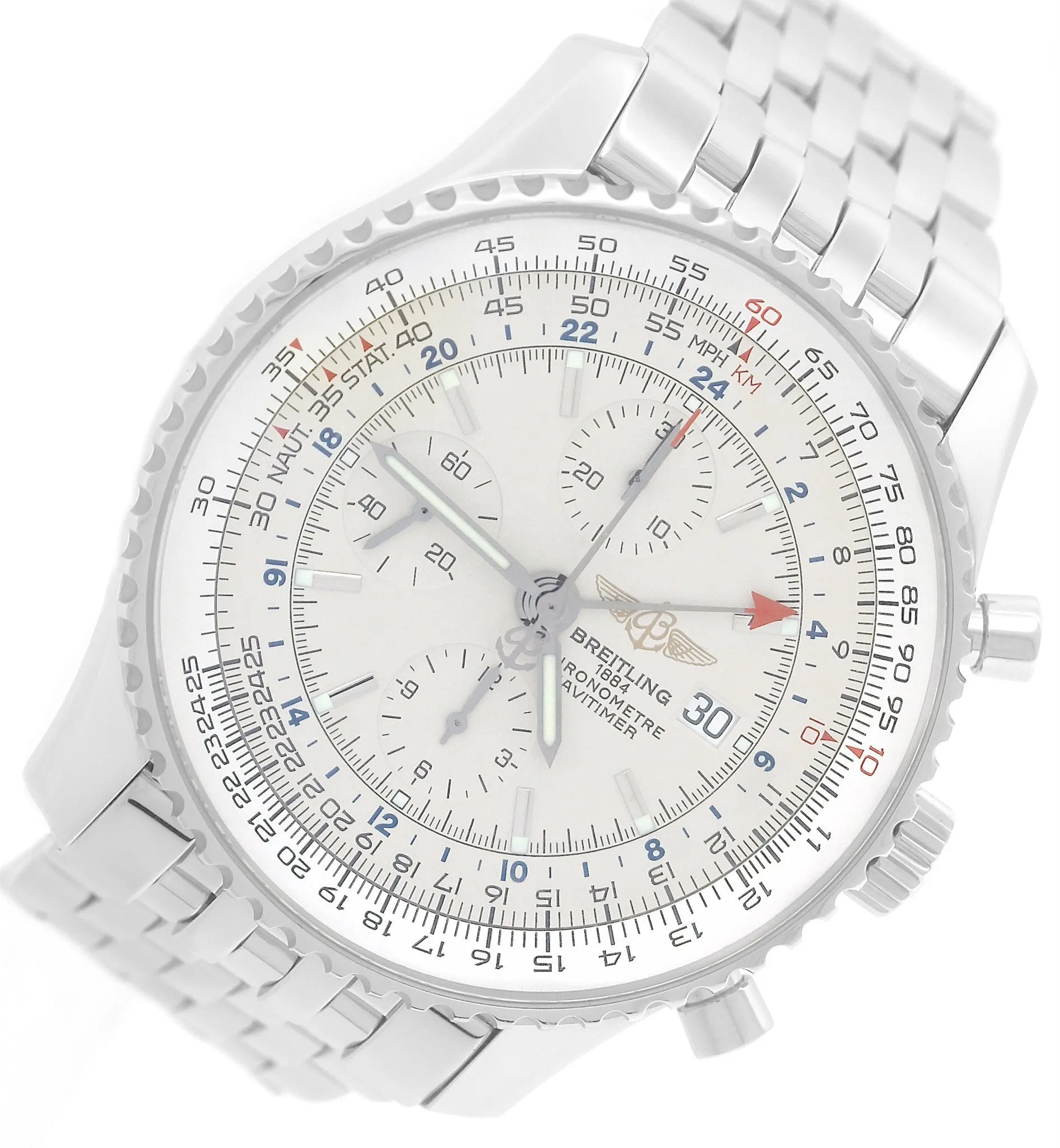 Breitling Navitimer World GMT Stainless White 46mm A24322 Chronograph Watch