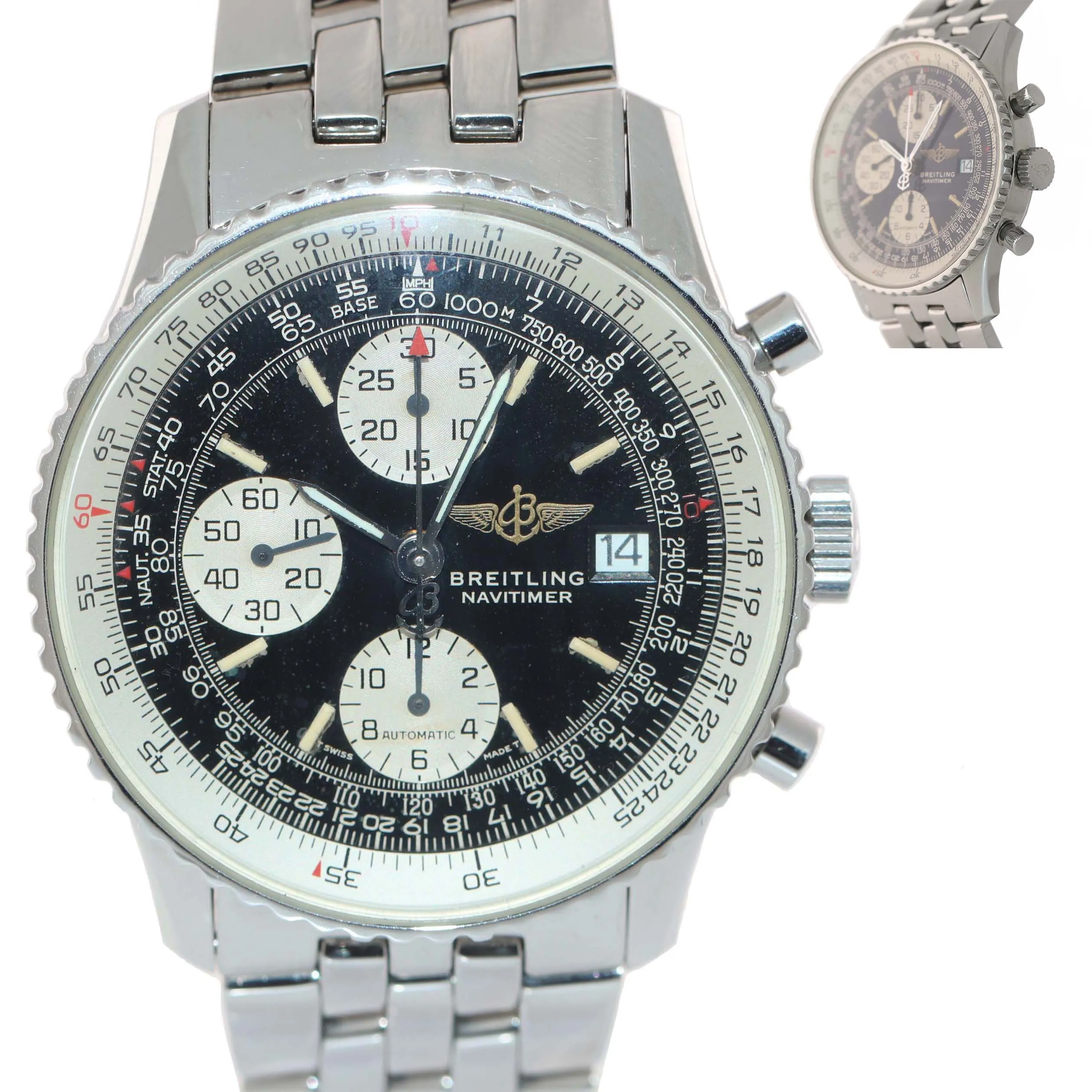 Breitling Old Navitimer II Chronograph Black Stick Steel 41.5mm A13022 Watch