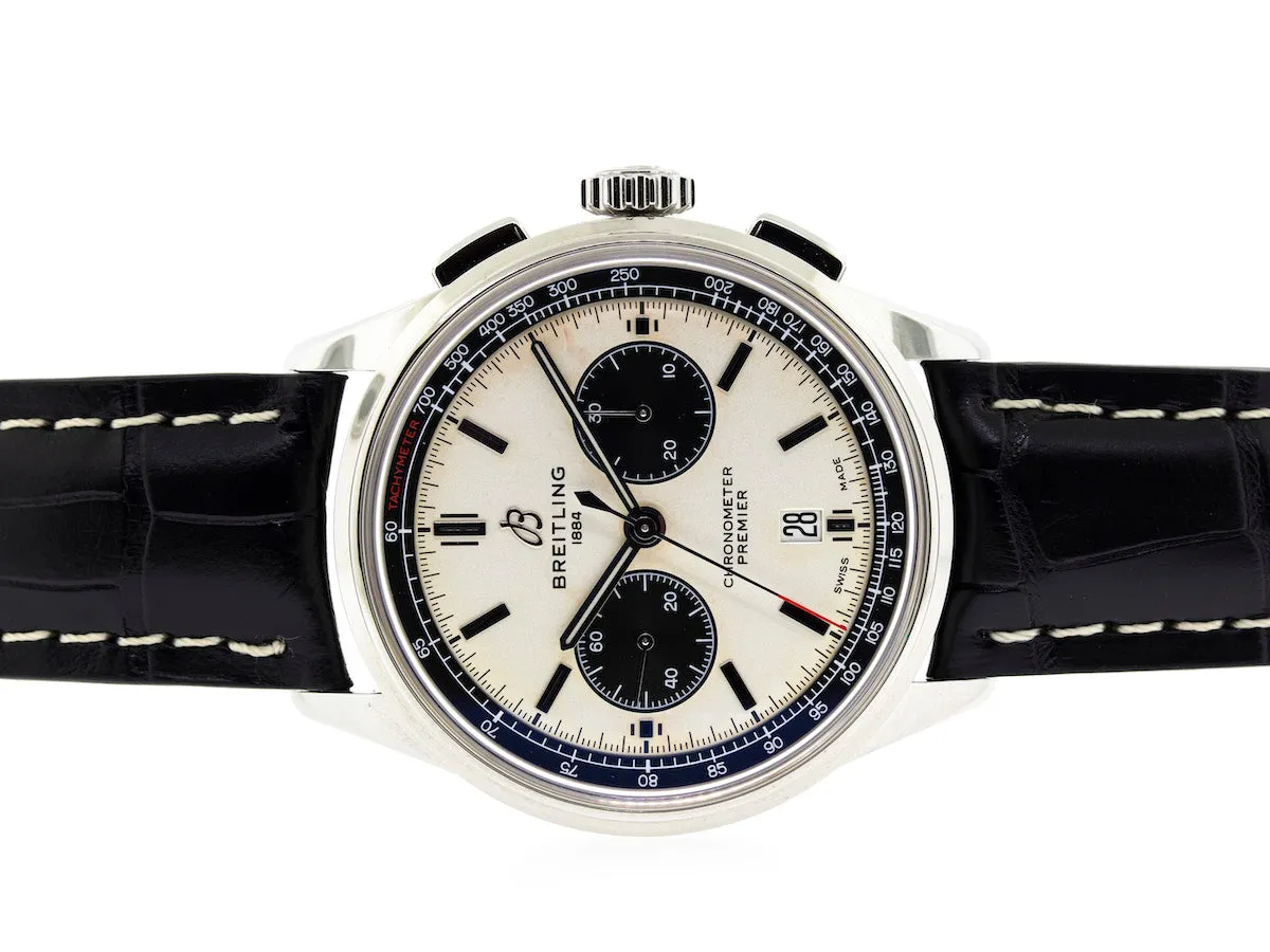 Breitling Premier B01 Chronograph 42mm Stainless Steel Silver Dial Black Coco Strap