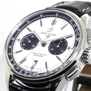 Breitling Premier B01 Chronograph 42mm Stainless Steel Silver Dial Black Coco Strap
