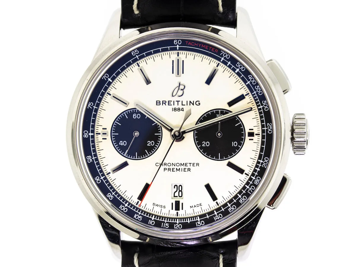 Breitling Premier B01 Chronograph 42mm Stainless Steel Silver Dial Black Coco Strap