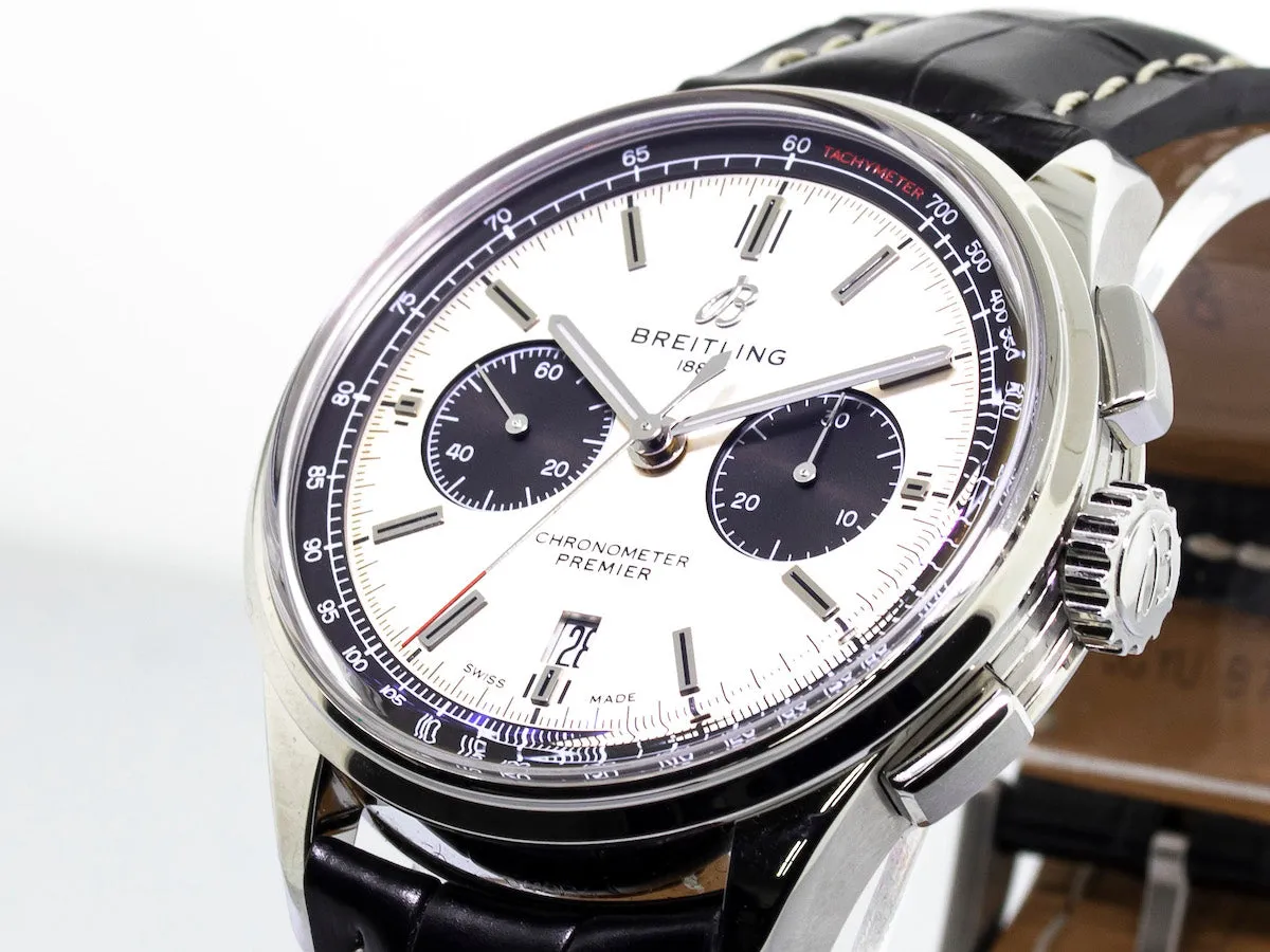 Breitling Premier B01 Chronograph 42mm Stainless Steel Silver Dial Black Coco Strap
