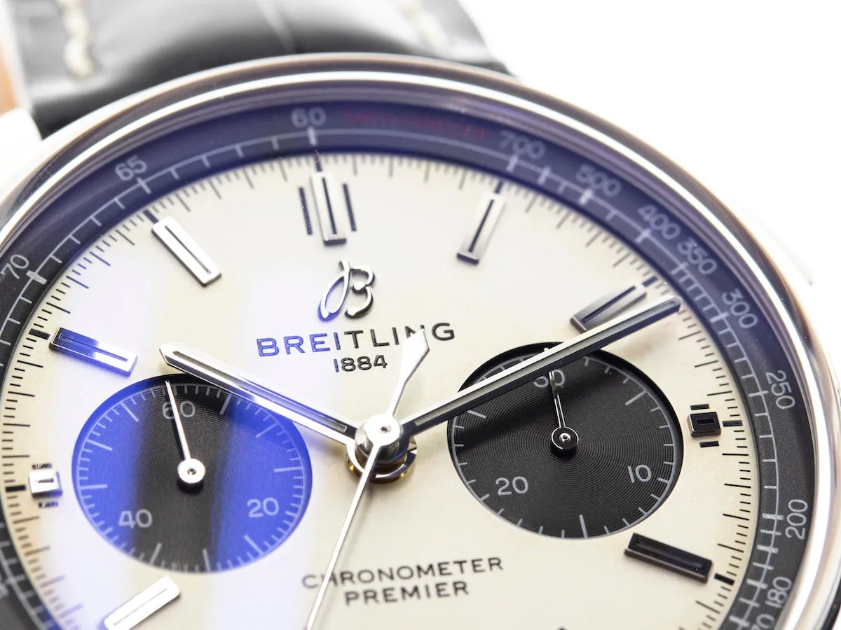 Breitling Premier B01 Chronograph 42mm Stainless Steel Silver Dial Black Coco Strap