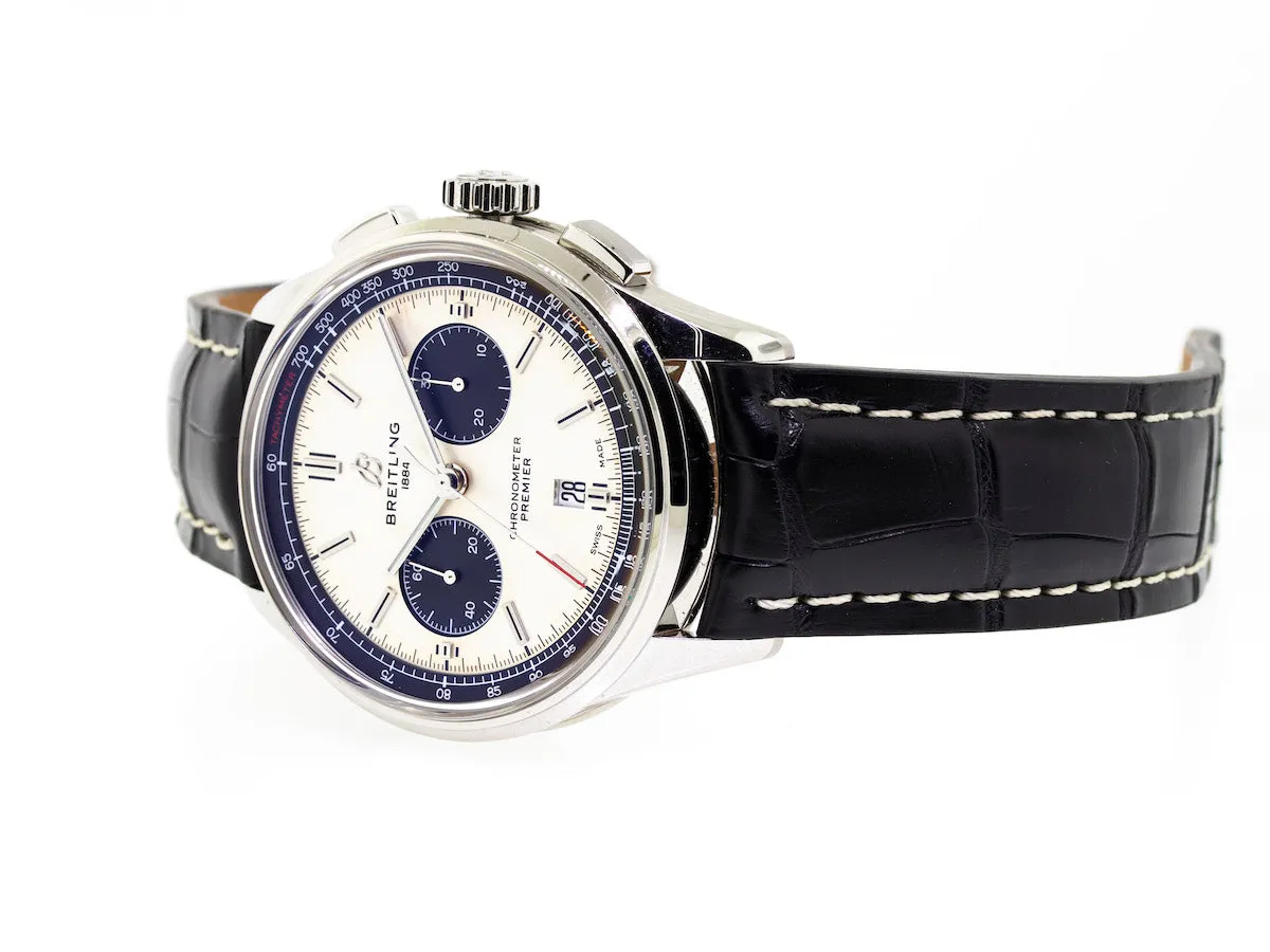 Breitling Premier B01 Chronograph 42mm Stainless Steel Silver Dial Black Coco Strap