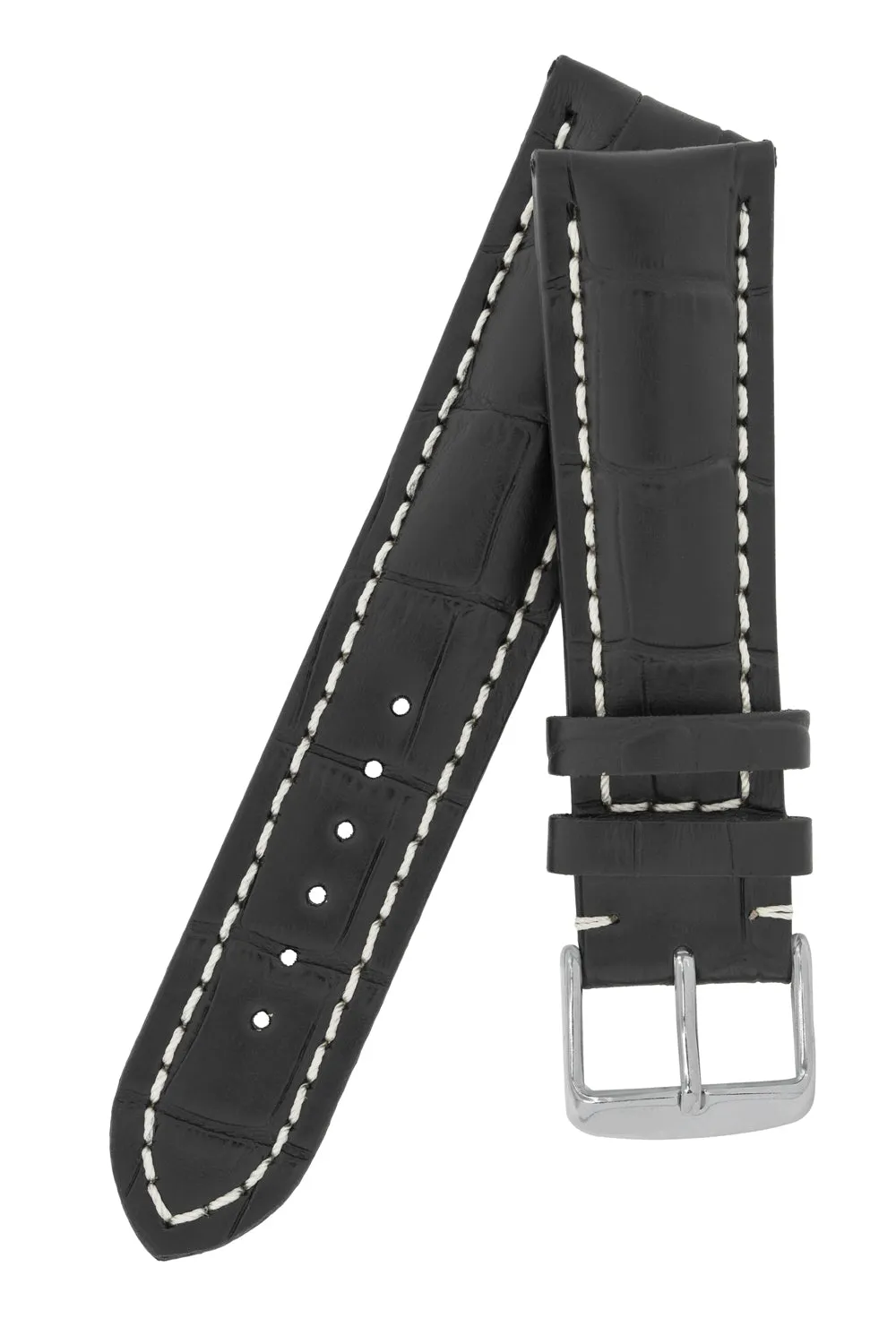Breitling-Style Alligator-Embossed Watch Strap & Buckle Black