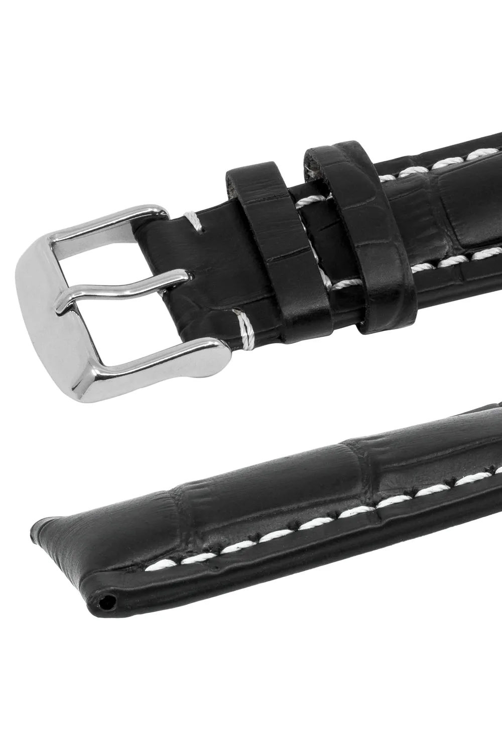 Breitling-Style Alligator-Embossed Watch Strap & Buckle Black