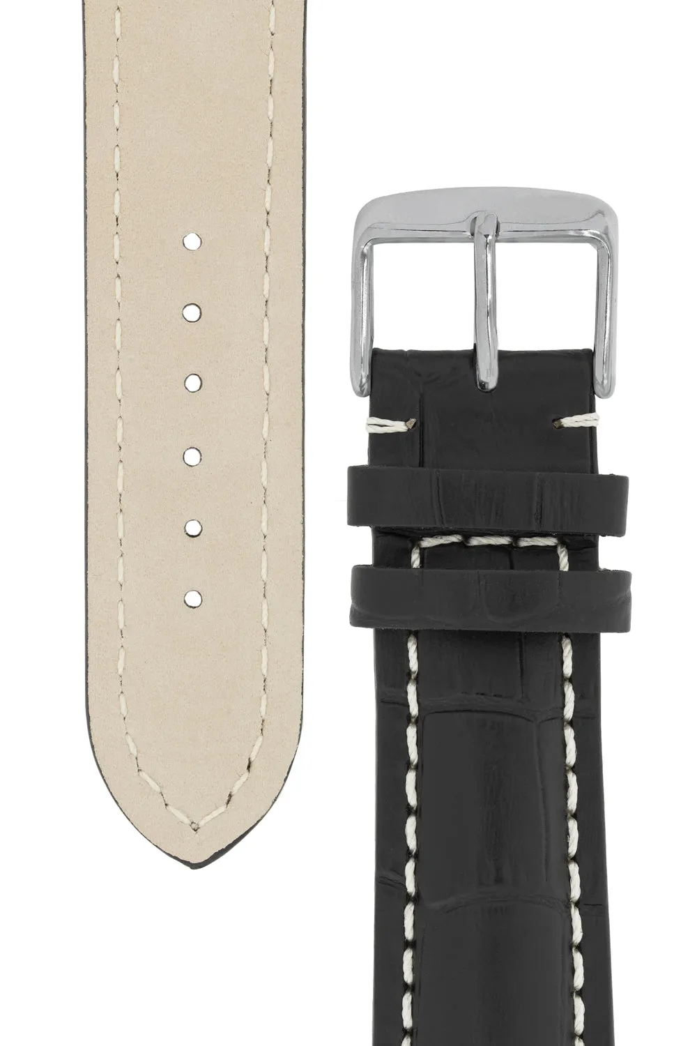 Breitling-Style Alligator-Embossed Watch Strap & Buckle Black