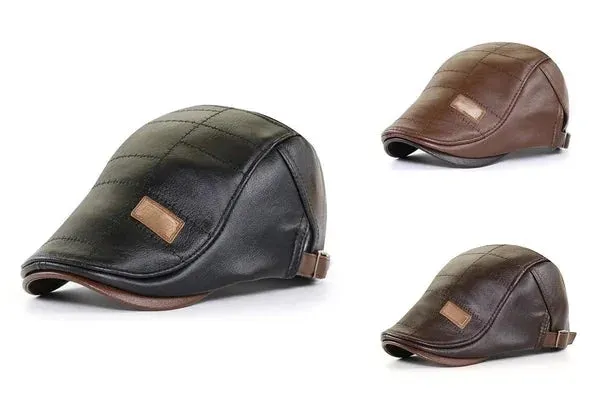 British Gentlemen Style Leather Beret Hat