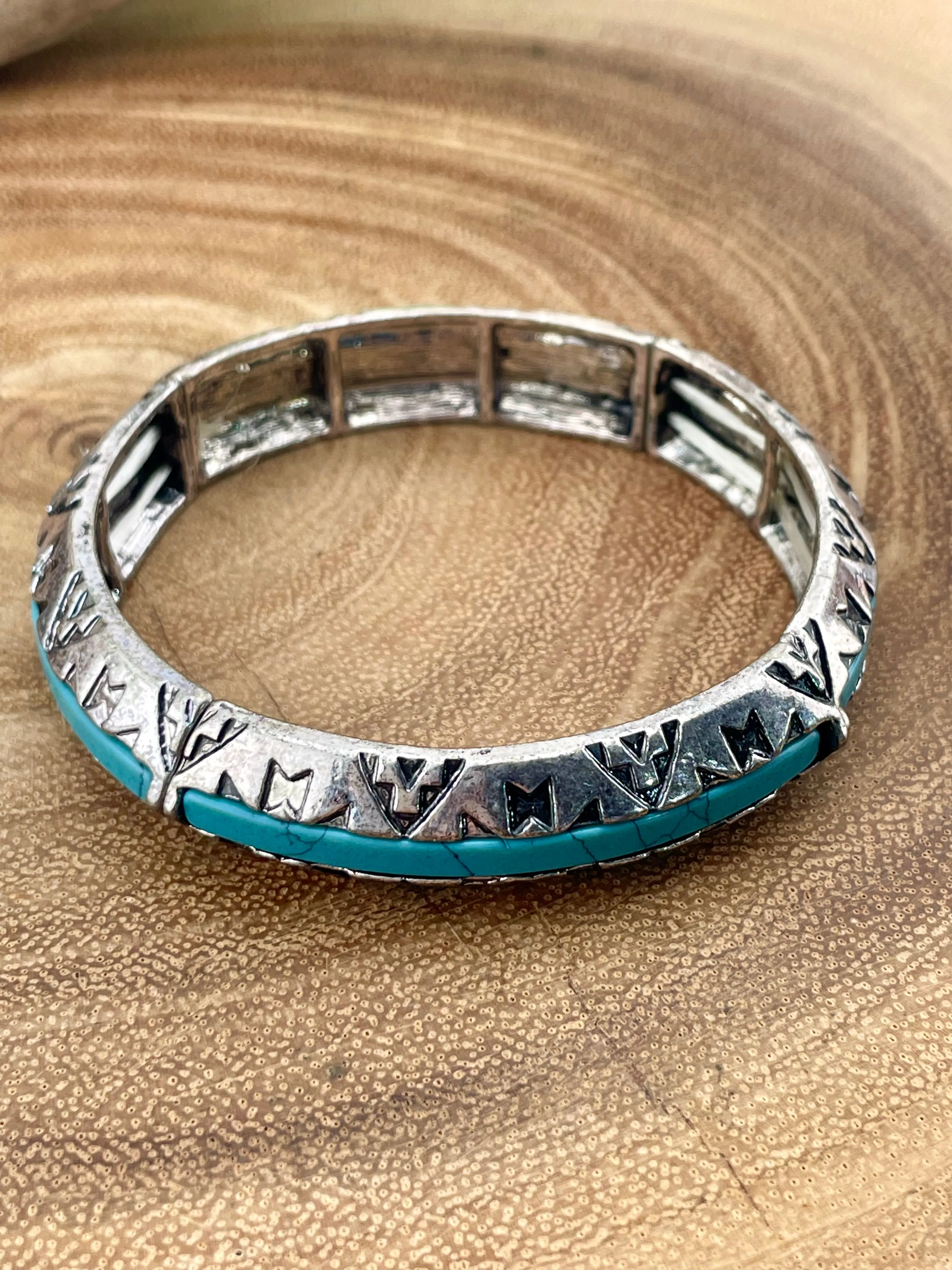 Brody Fashion Inlaid Turquoise Angled Silver Bracelet