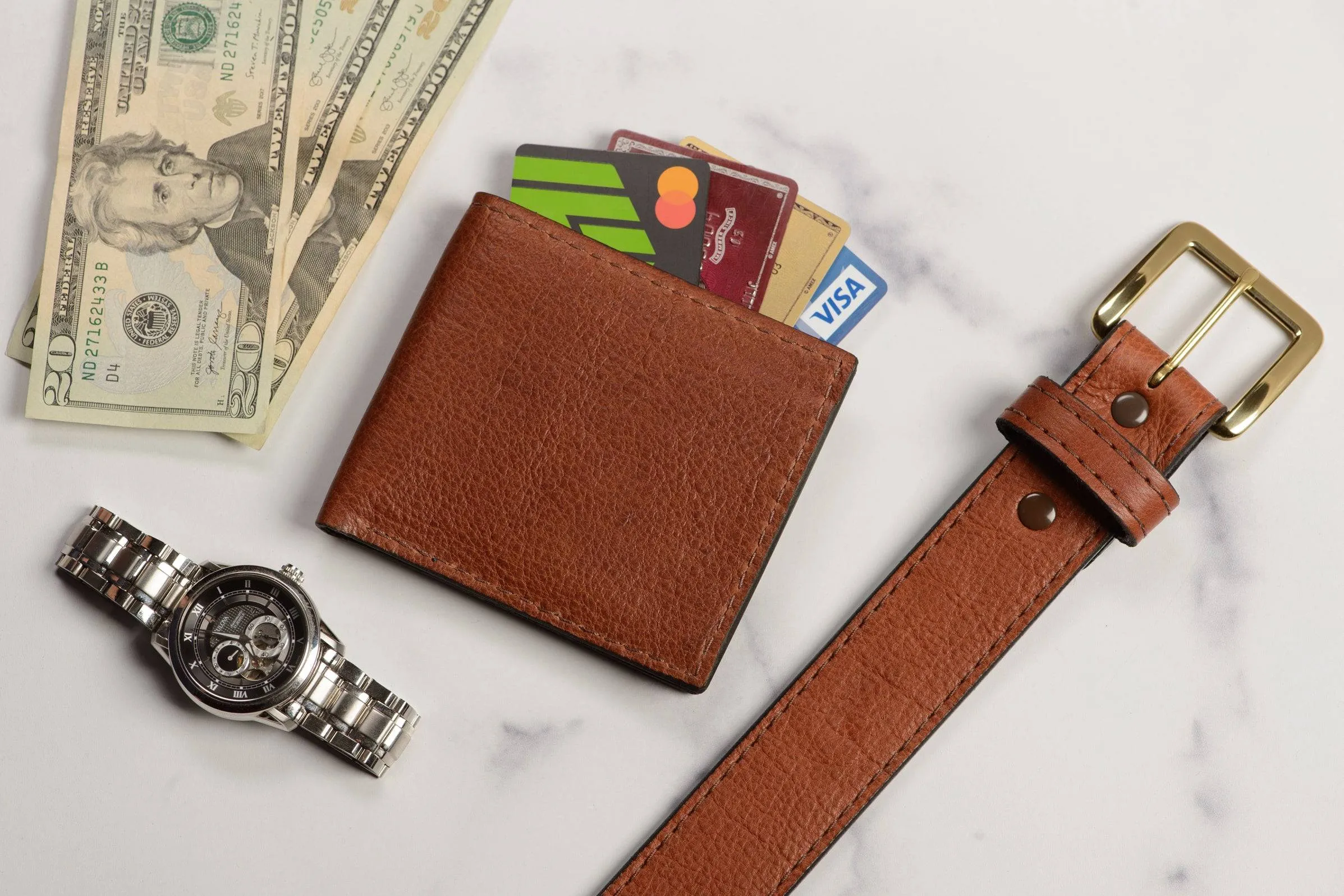 Brown American Bison Leather Belt