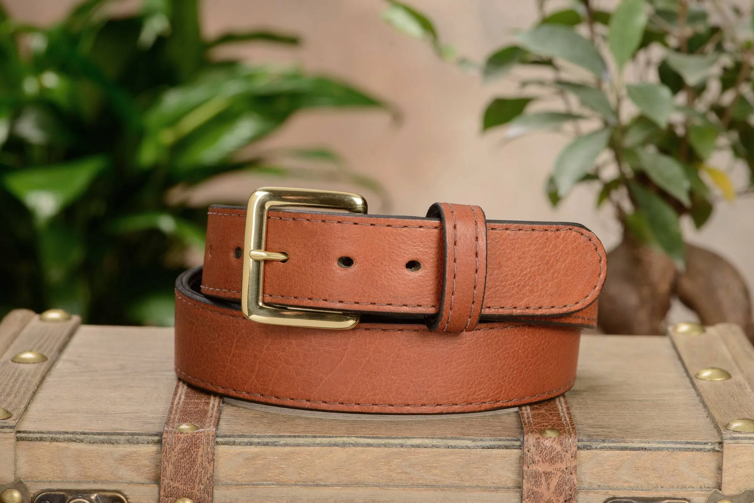 Brown American Bison Leather Belt