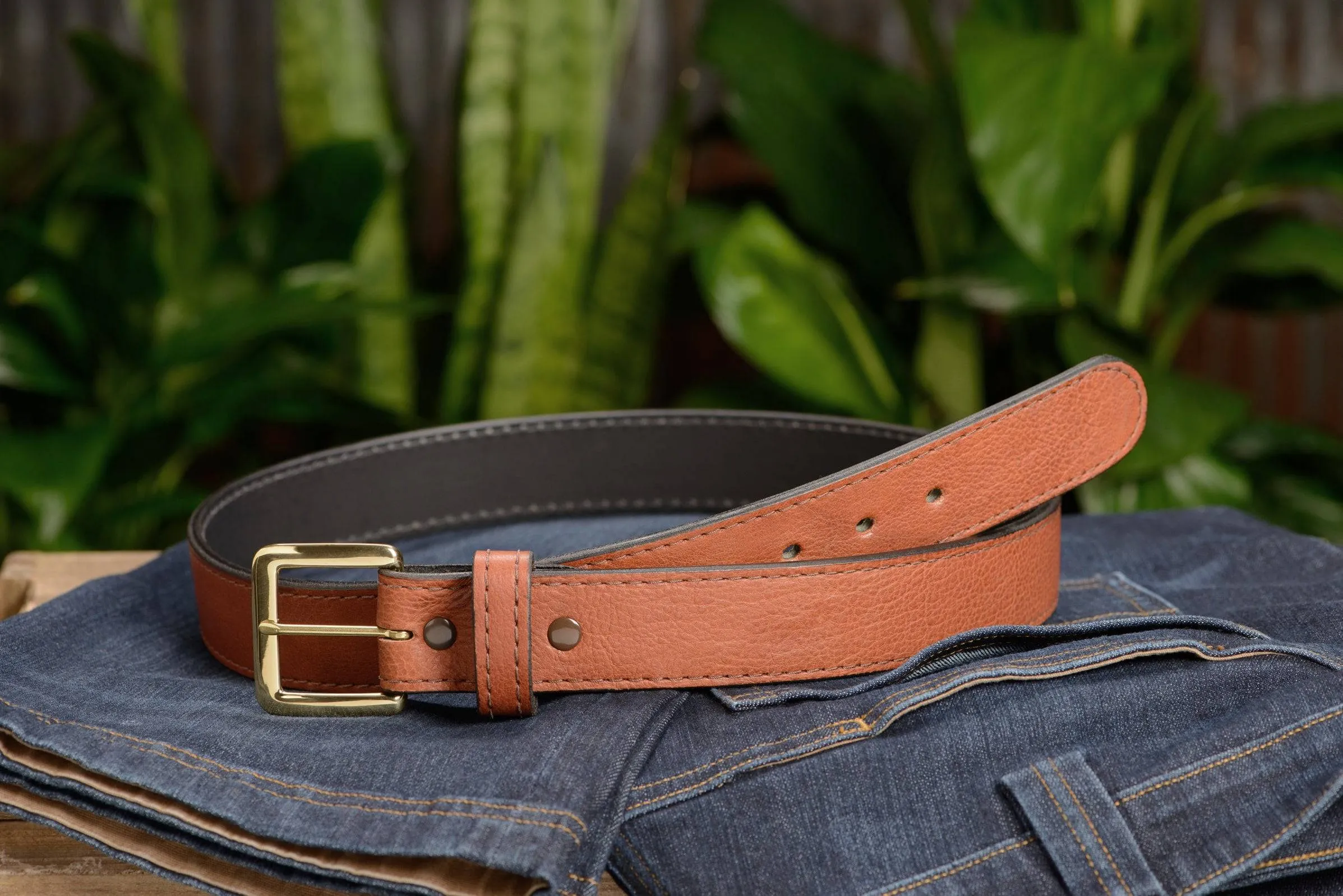 Brown American Bison Leather Belt