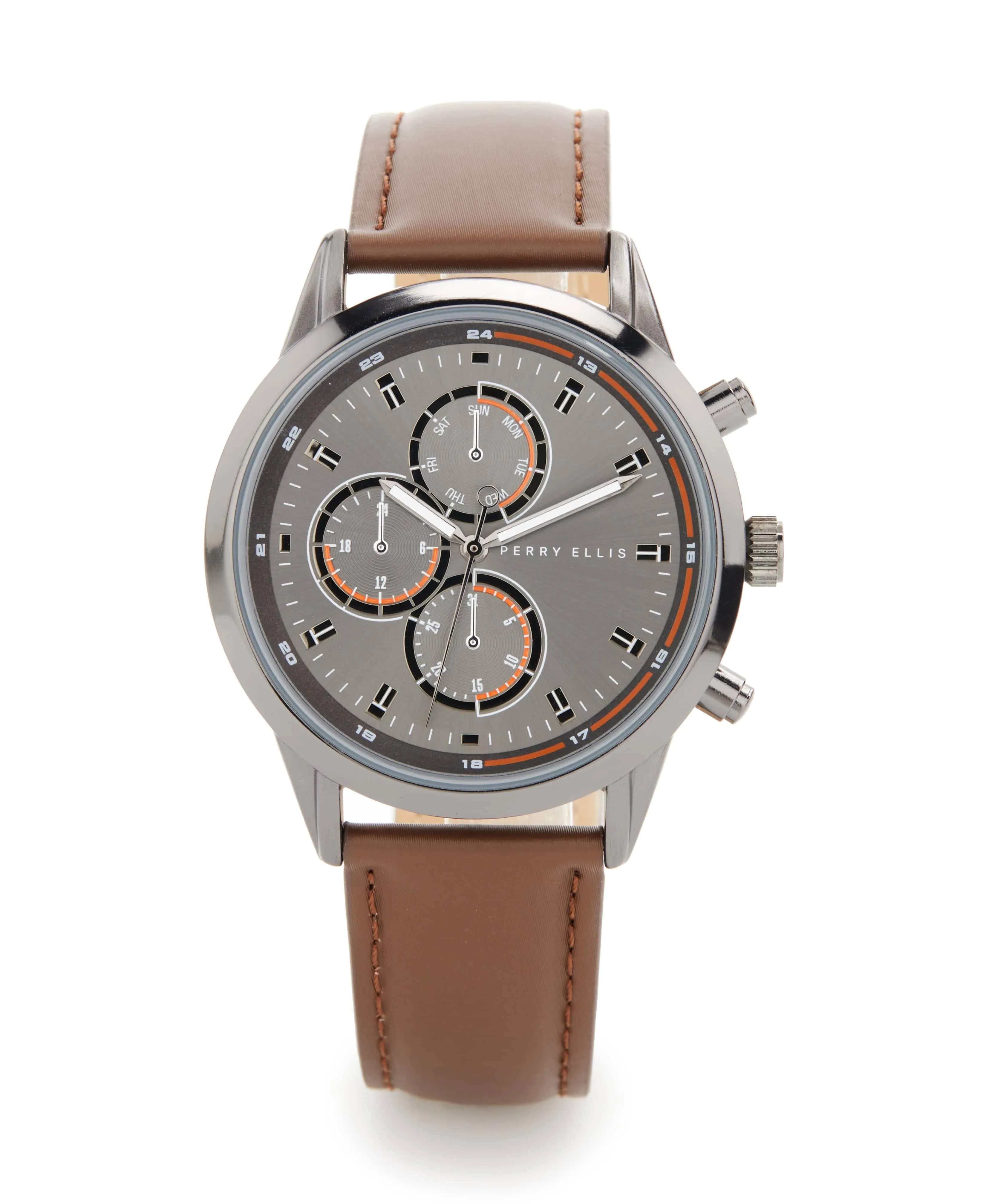 Brown and Silver Metal Genuine Leather Band Watch