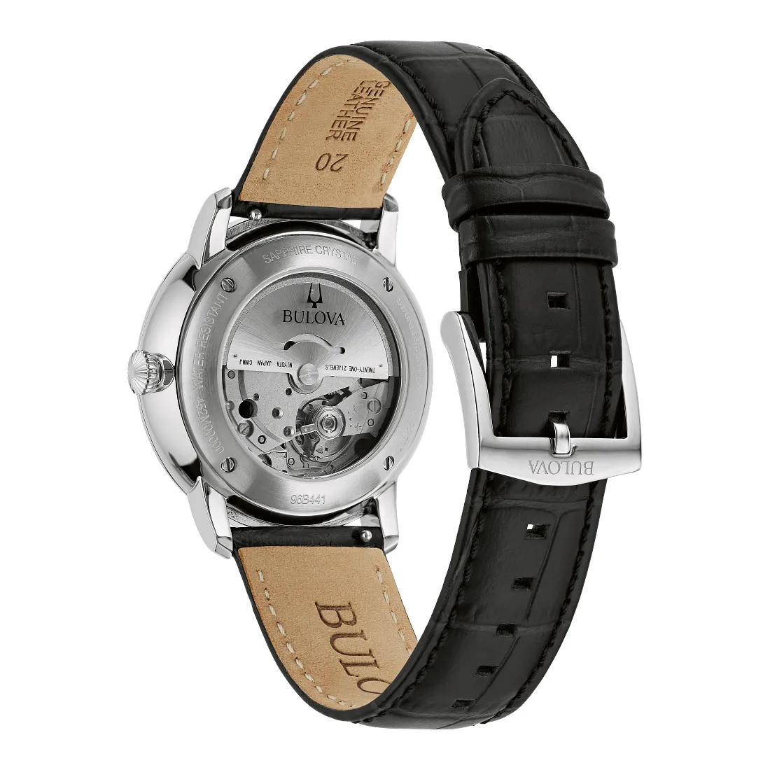 Bulova Hudson Mens Automatic Black Dial Black Leather Strap Watch