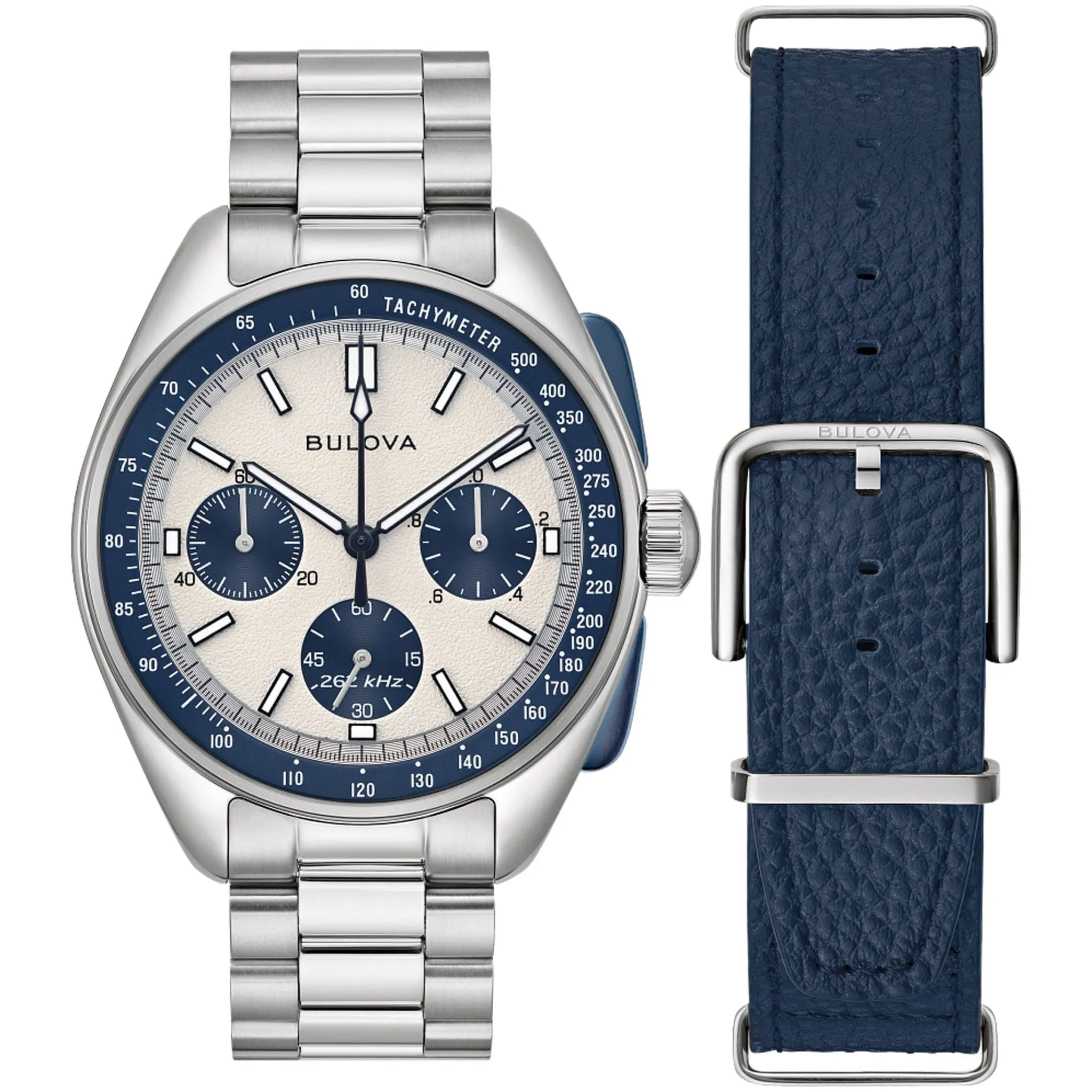 Bulova Lunar Pilot Archive Chronograph Quartz Silver Dial Watch 98K112