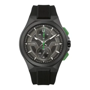 Bulova Maquina Mens Chronograph Black Tone Black Silicone Strap Watch