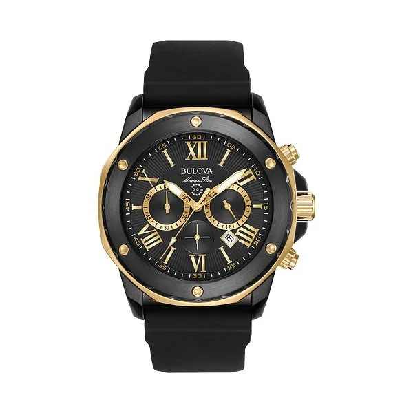 Bulova Marine Star Mens Chronograph Two Tone Black Silicon Strap Watch