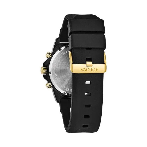 Bulova Marine Star Mens Chronograph Two Tone Black Silicon Strap Watch