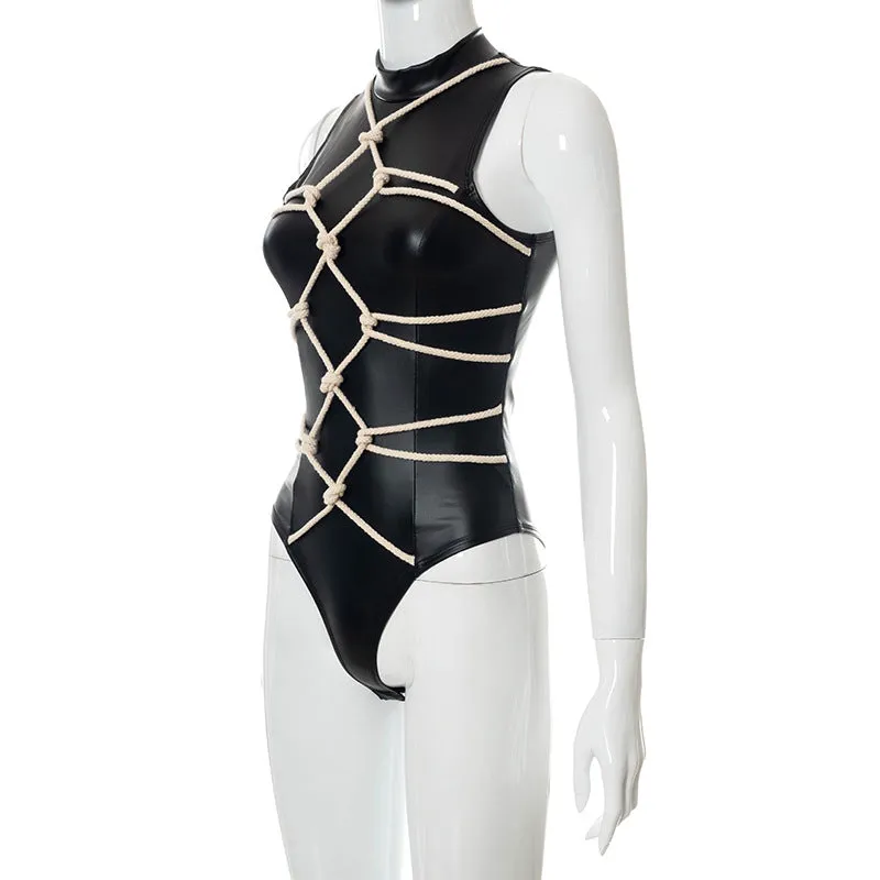 Bundle sleeveless leather bodysuit  KF83705