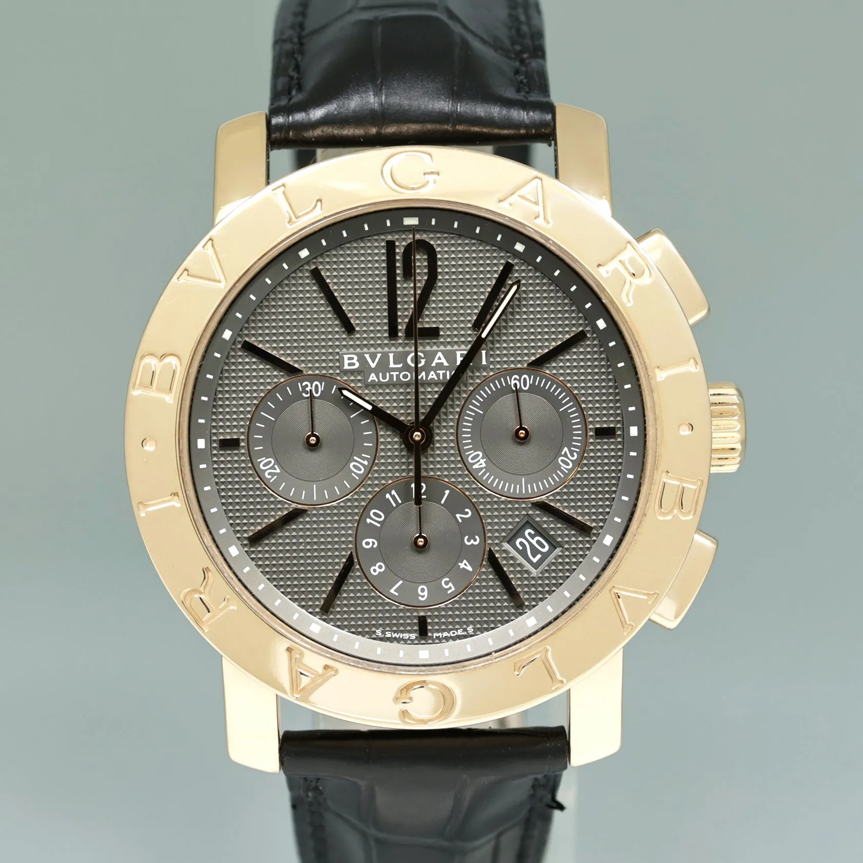 Bvlgari Chronograph Automatic 42mm Grey Dial Mens BBP42GLCH 18k Rose Gold Watch