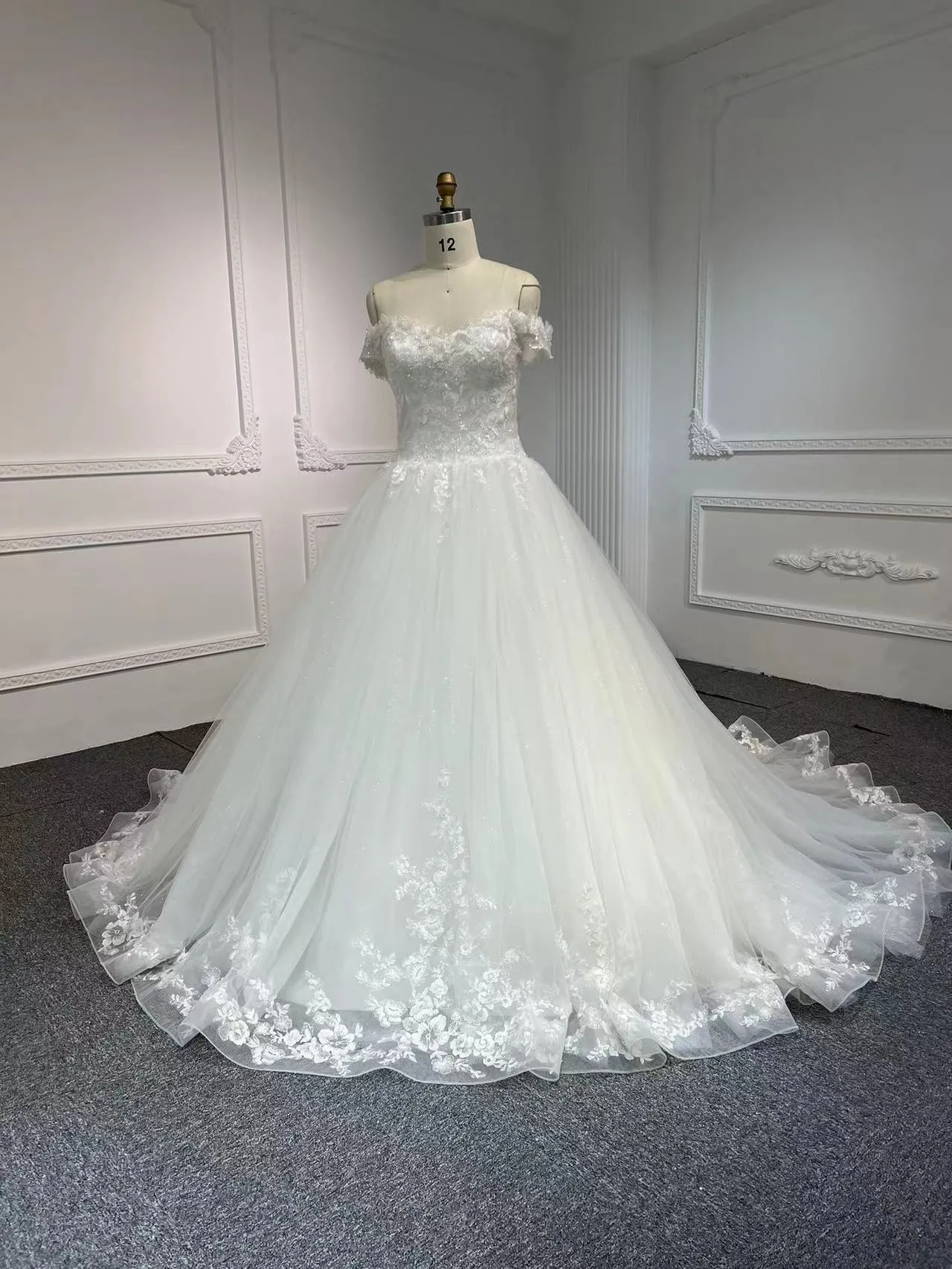 BYG #29633-2 SHOULDER STRAP HAND-BEADED LARGE CANOPY WEDDING DRESS