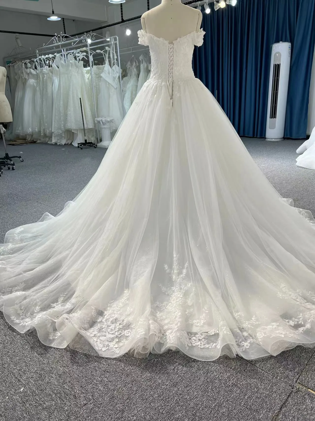 BYG #29633-2 SHOULDER STRAP HAND-BEADED LARGE CANOPY WEDDING DRESS