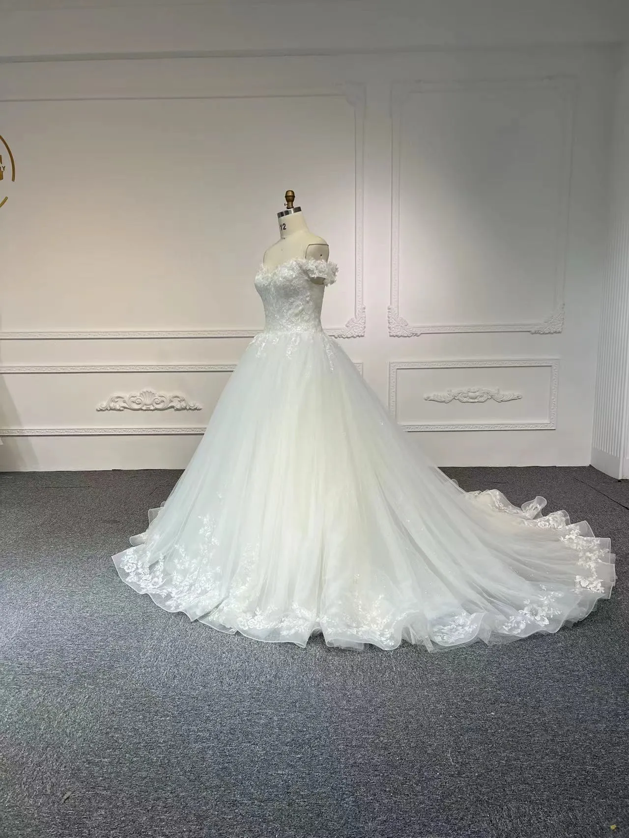 BYG #29633-2 SHOULDER STRAP HAND-BEADED LARGE CANOPY WEDDING DRESS
