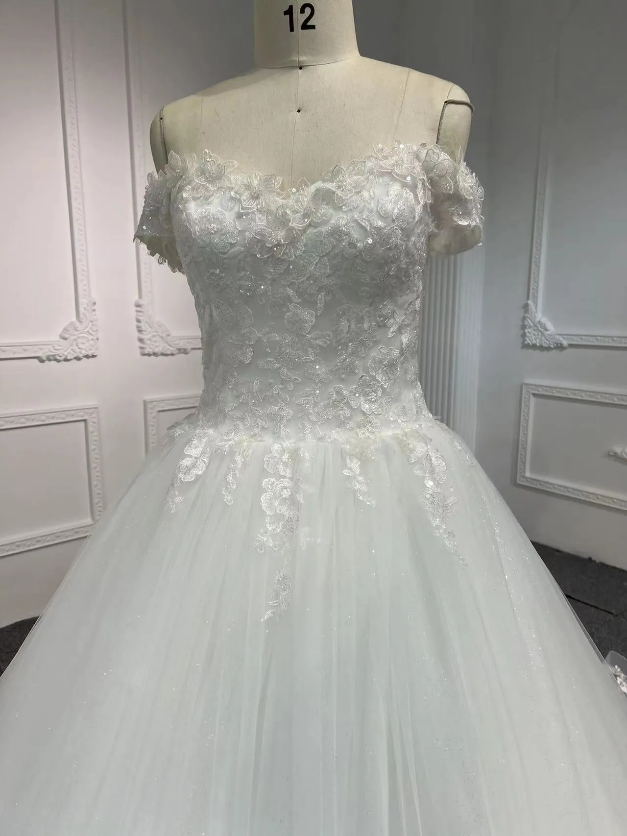 BYG #29633-2 SHOULDER STRAP HAND-BEADED LARGE CANOPY WEDDING DRESS