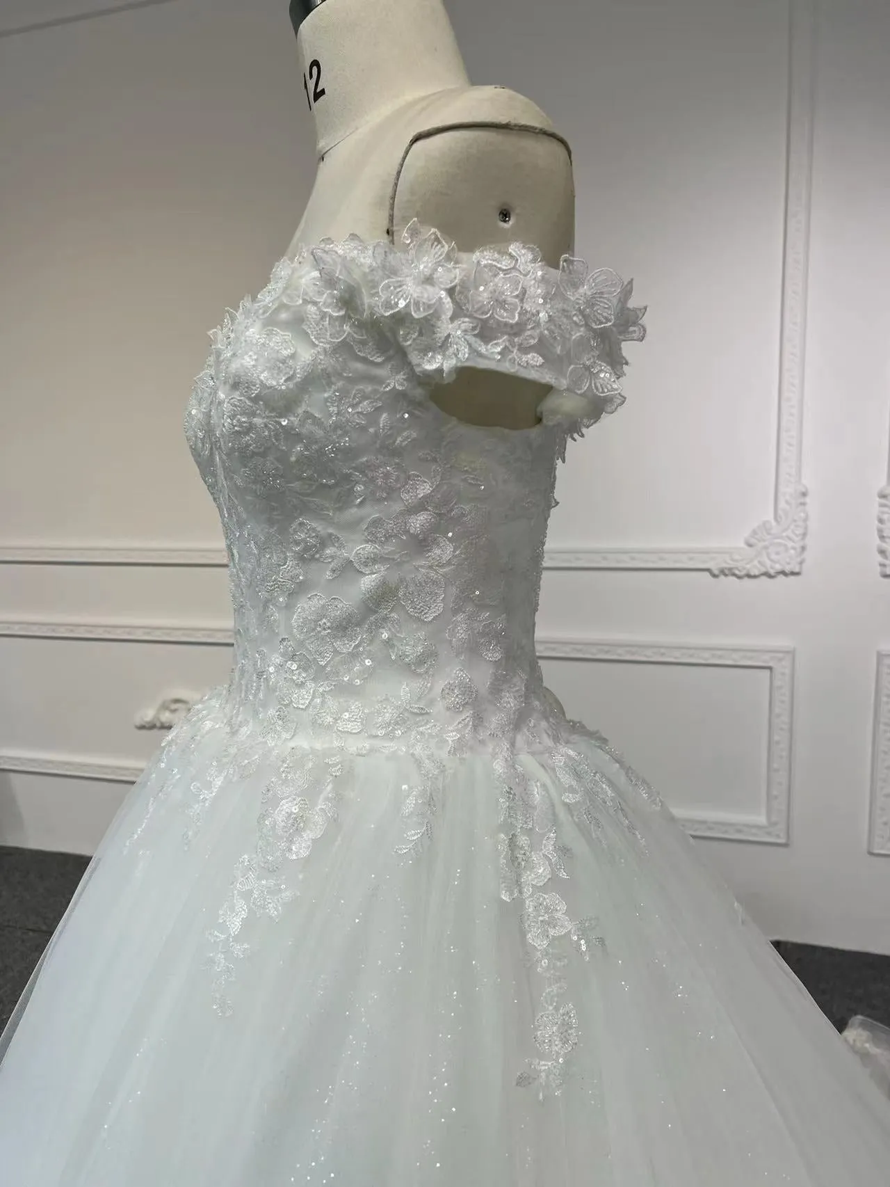 BYG #29633-2 SHOULDER STRAP HAND-BEADED LARGE CANOPY WEDDING DRESS