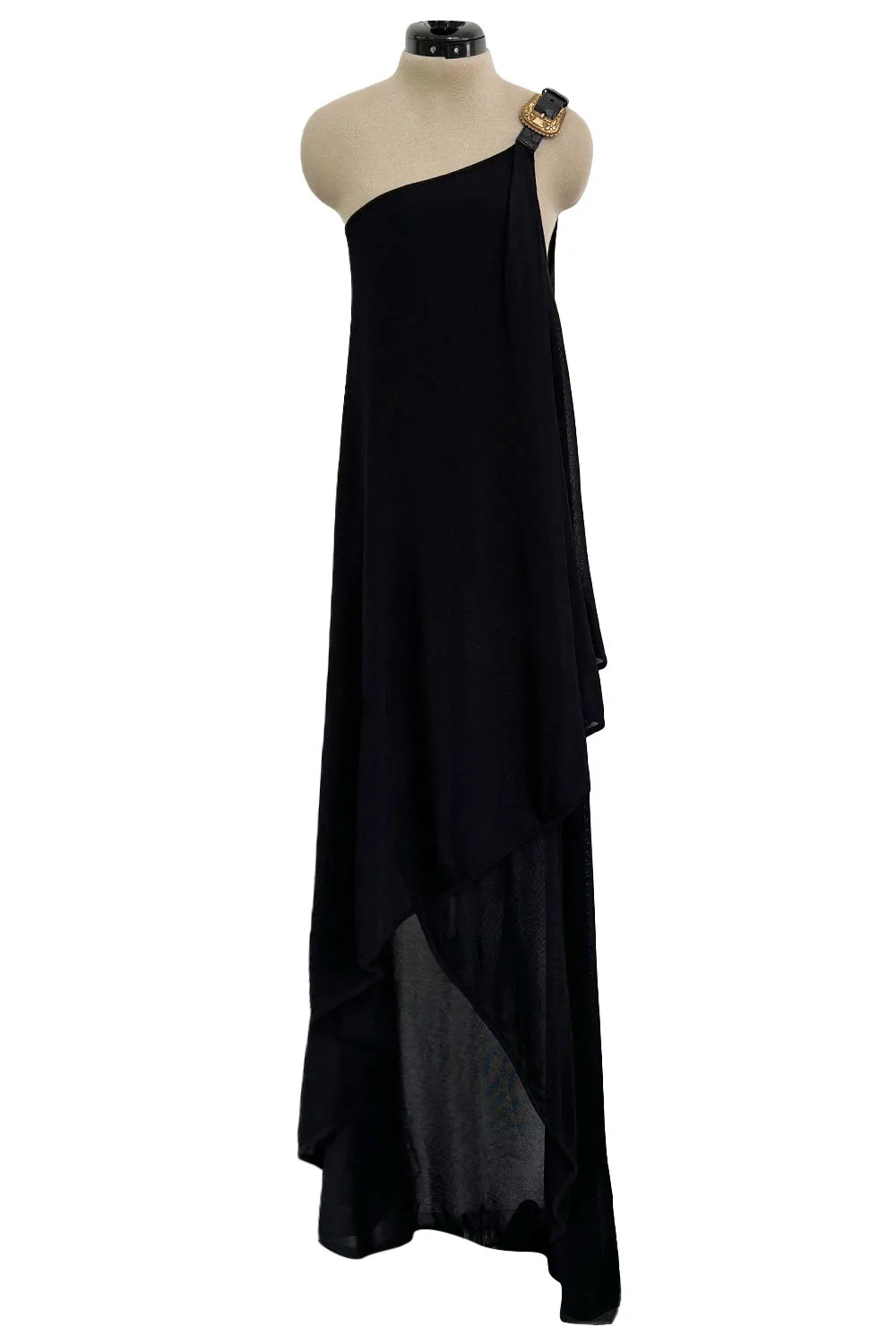 c. 2009 Alexander McQueen One Shoulder Black Knit Wrapped Dress w Buckle Detail