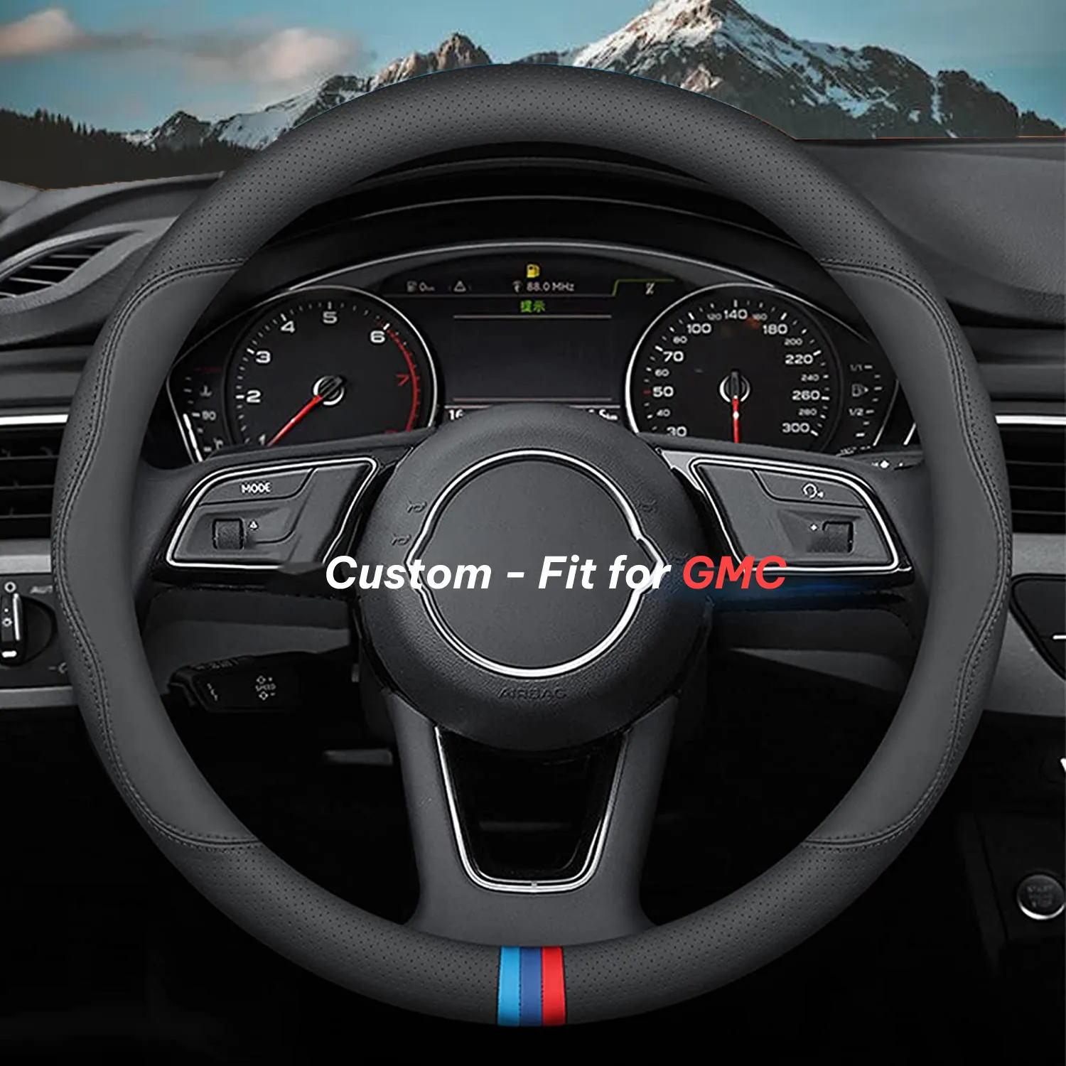 Car Steering Wheel Cover 2024 Update Version, Custom-Fit for Car, Premium Leather Car Steering Wheel Cover with Logo, Car Accessories WAWQ222