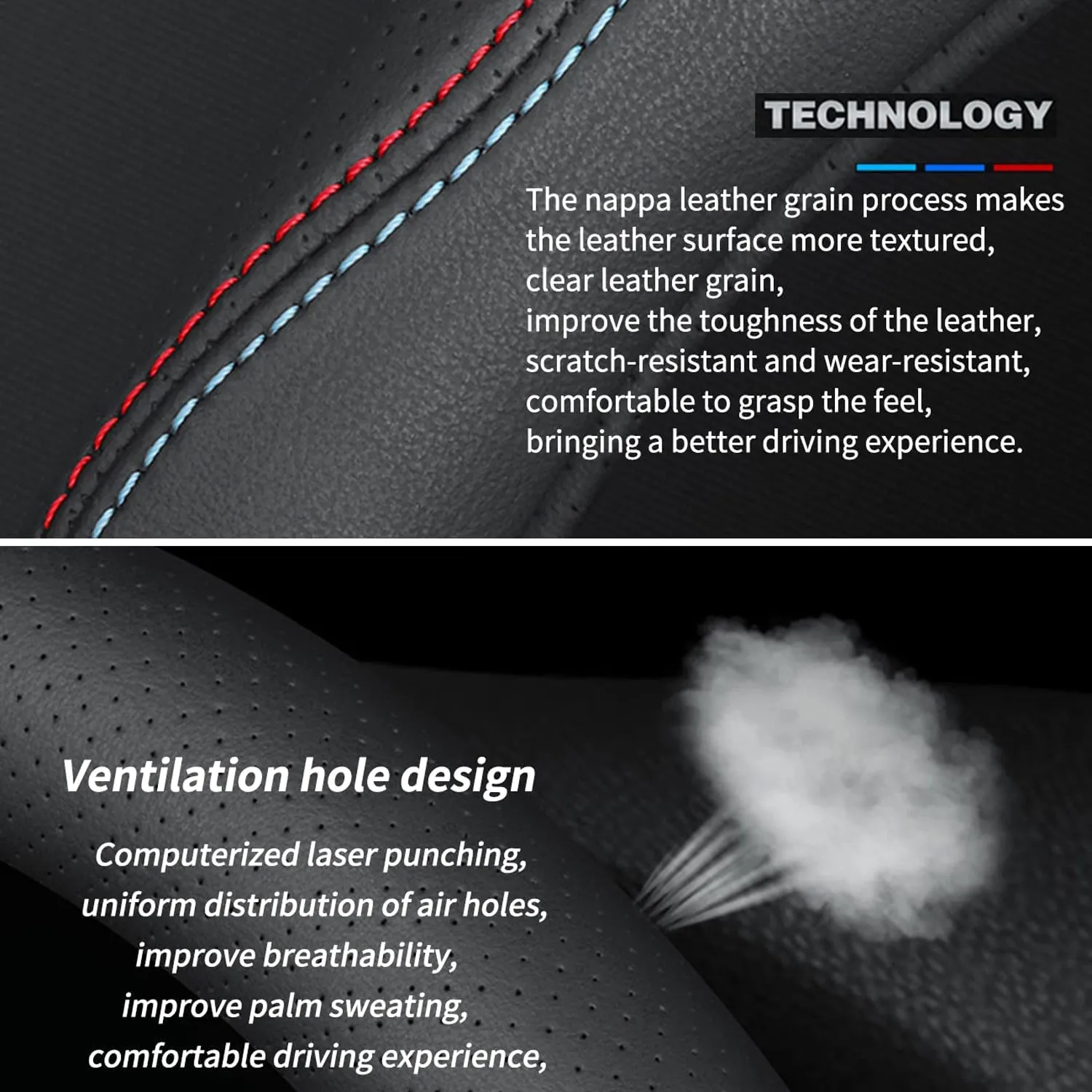 Car Steering Wheel Cover 2024 Update Version, Custom-Fit for Car, Premium Leather Car Steering Wheel Cover with Logo, Car Accessories WAWQ222
