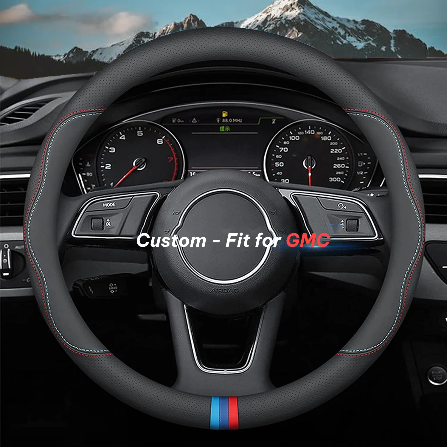 Car Steering Wheel Cover 2024 Update Version, Custom-Fit for Car, Premium Leather Car Steering Wheel Cover with Logo, Car Accessories WAWQ222