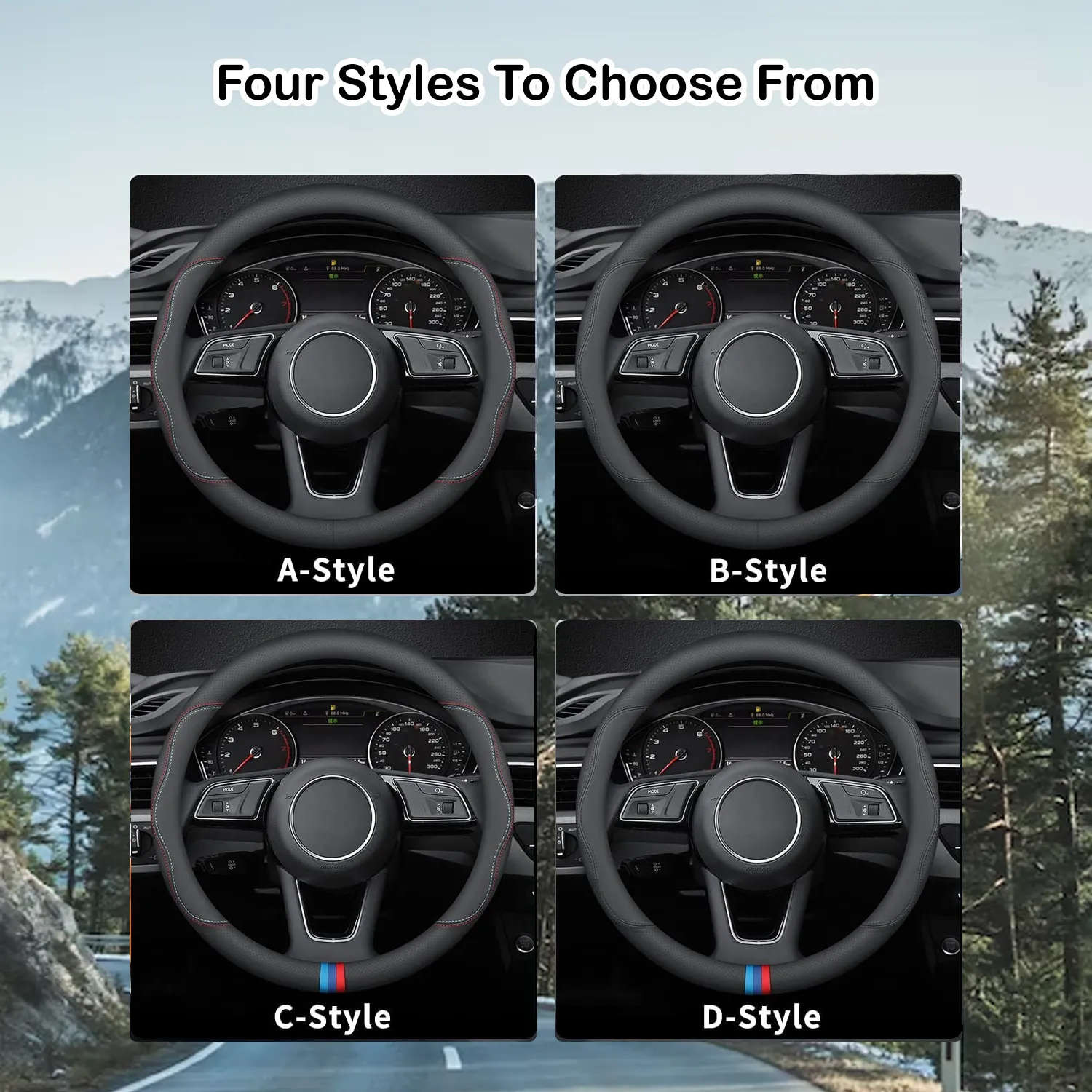 Car Steering Wheel Cover 2024 Update Version, Custom-Fit for Car, Premium Leather Car Steering Wheel Cover with Logo, Car Accessories WAWQ222
