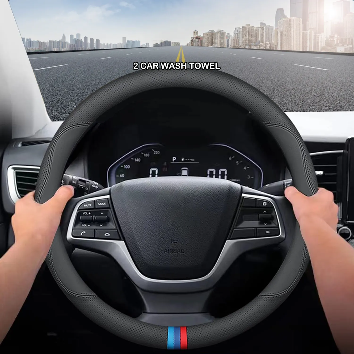 Car Steering Wheel Cover 2024 Update Version, Custom-Fit for Car, Premium Leather Car Steering Wheel Cover with Logo, Car Accessories WAWQ222