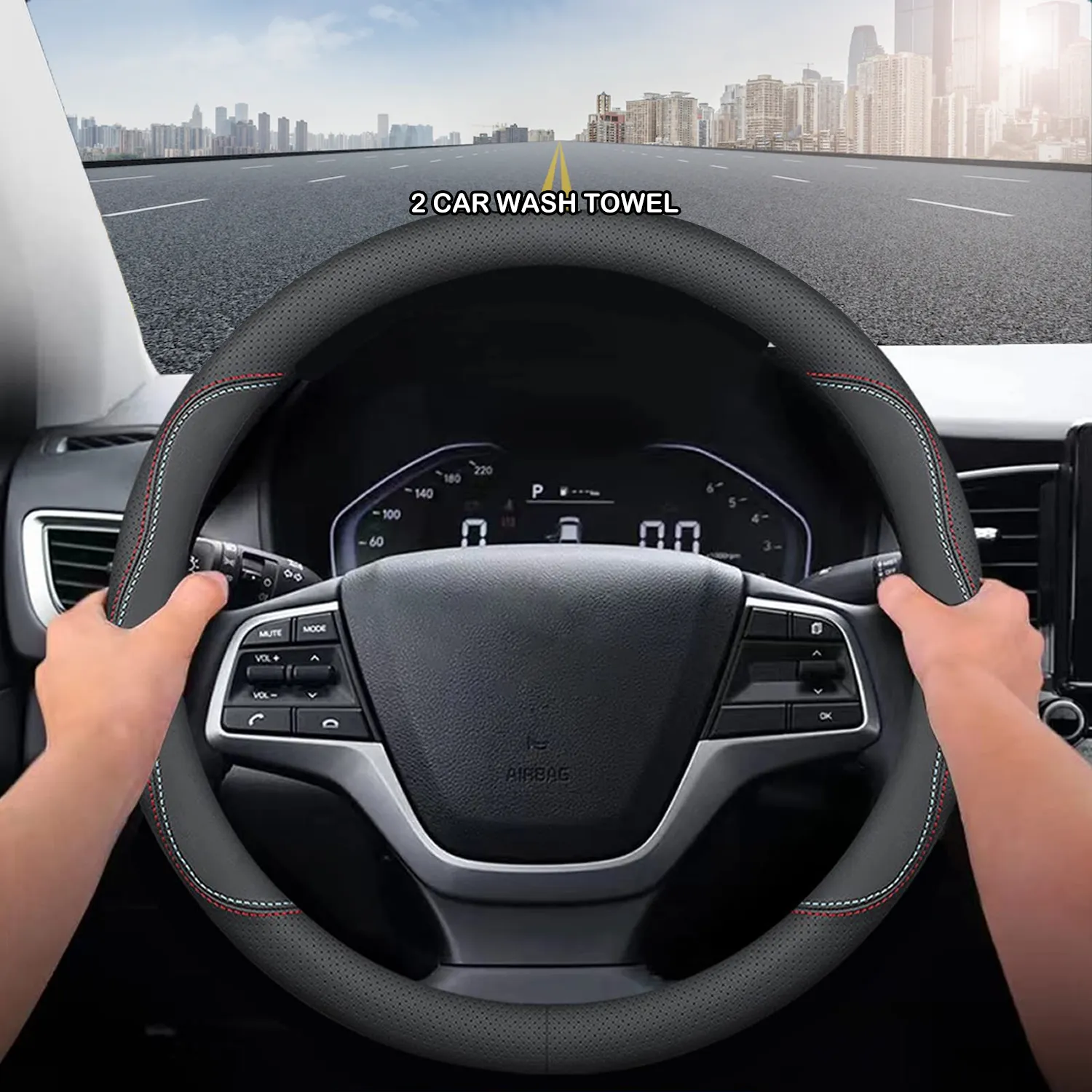 Car Steering Wheel Cover 2024 Update Version, Custom-Fit for Car, Premium Leather Car Steering Wheel Cover with Logo, Car Accessories WAWQ222