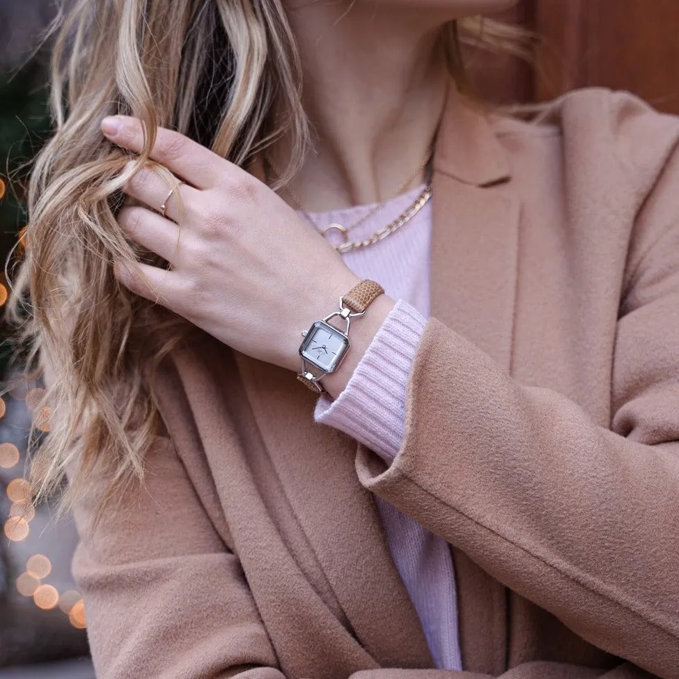 Carré GD Saba - Gold Case/Dial, Light Brown Leather Strap