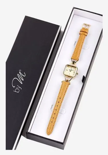 Carré GD Saba - Gold Case/Dial, Light Brown Leather Strap