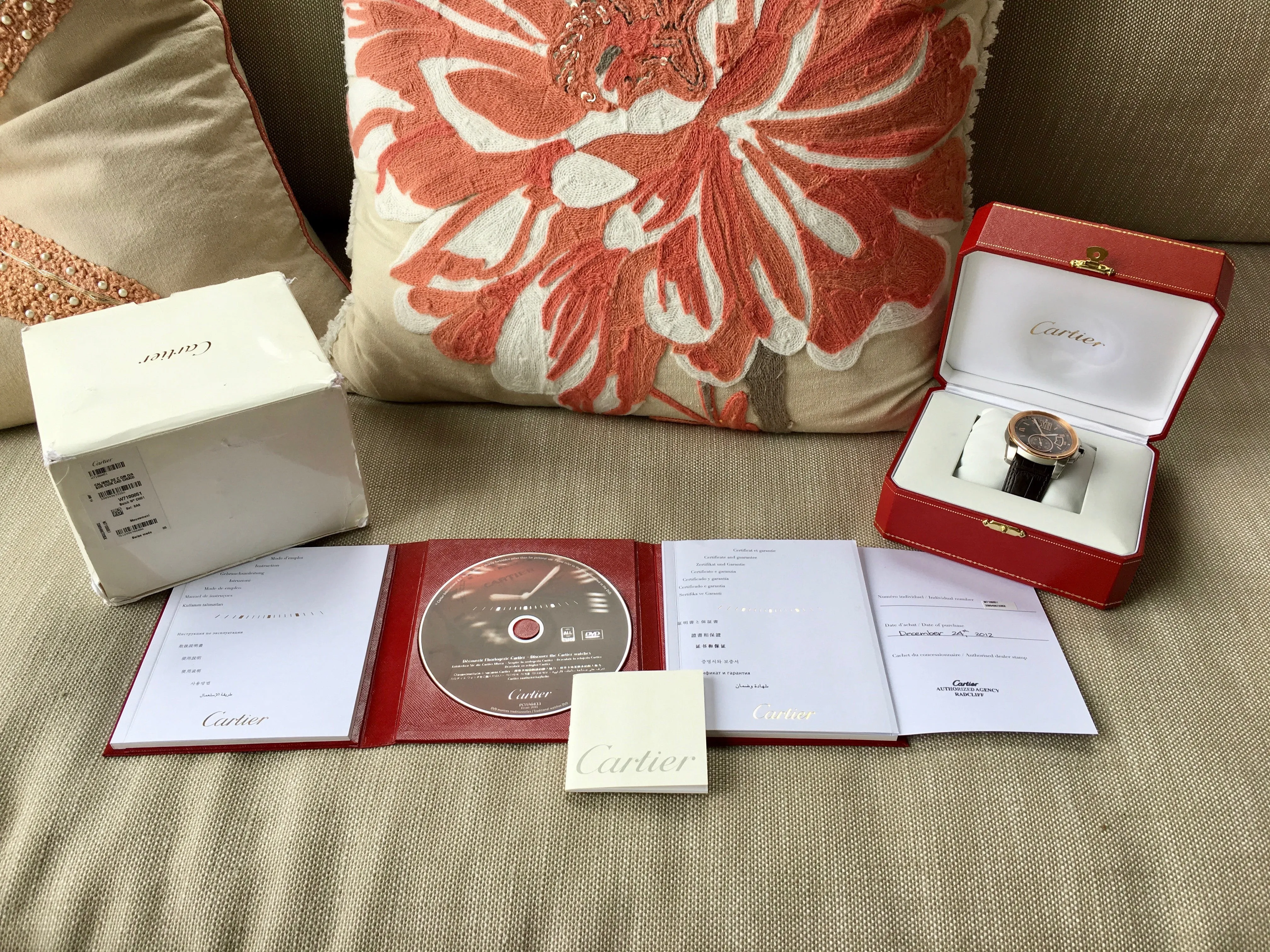 Cartier Calibre de Cartier W7100051 Chocolate Two Tone Steel Gold Wristwatch Box & Papers