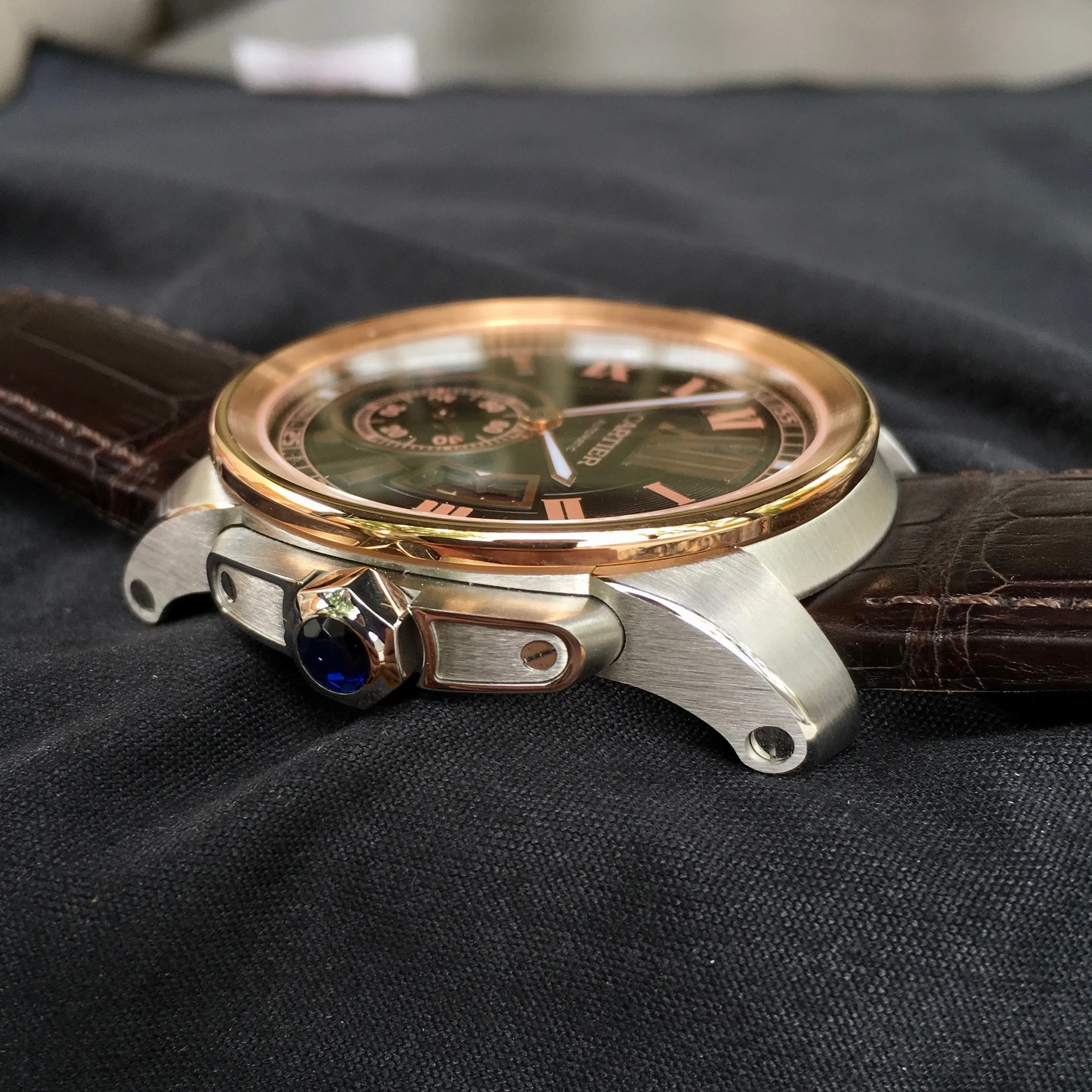 Cartier Calibre de Cartier W7100051 Chocolate Two Tone Steel Gold Wristwatch Box & Papers
